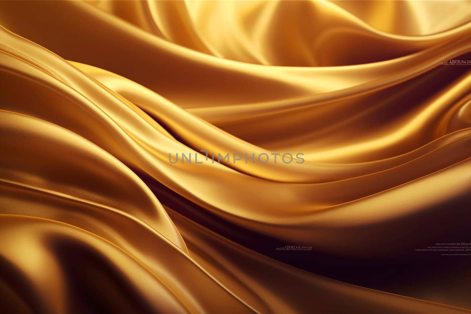 Golden silk waves backdrop, created with generative AI