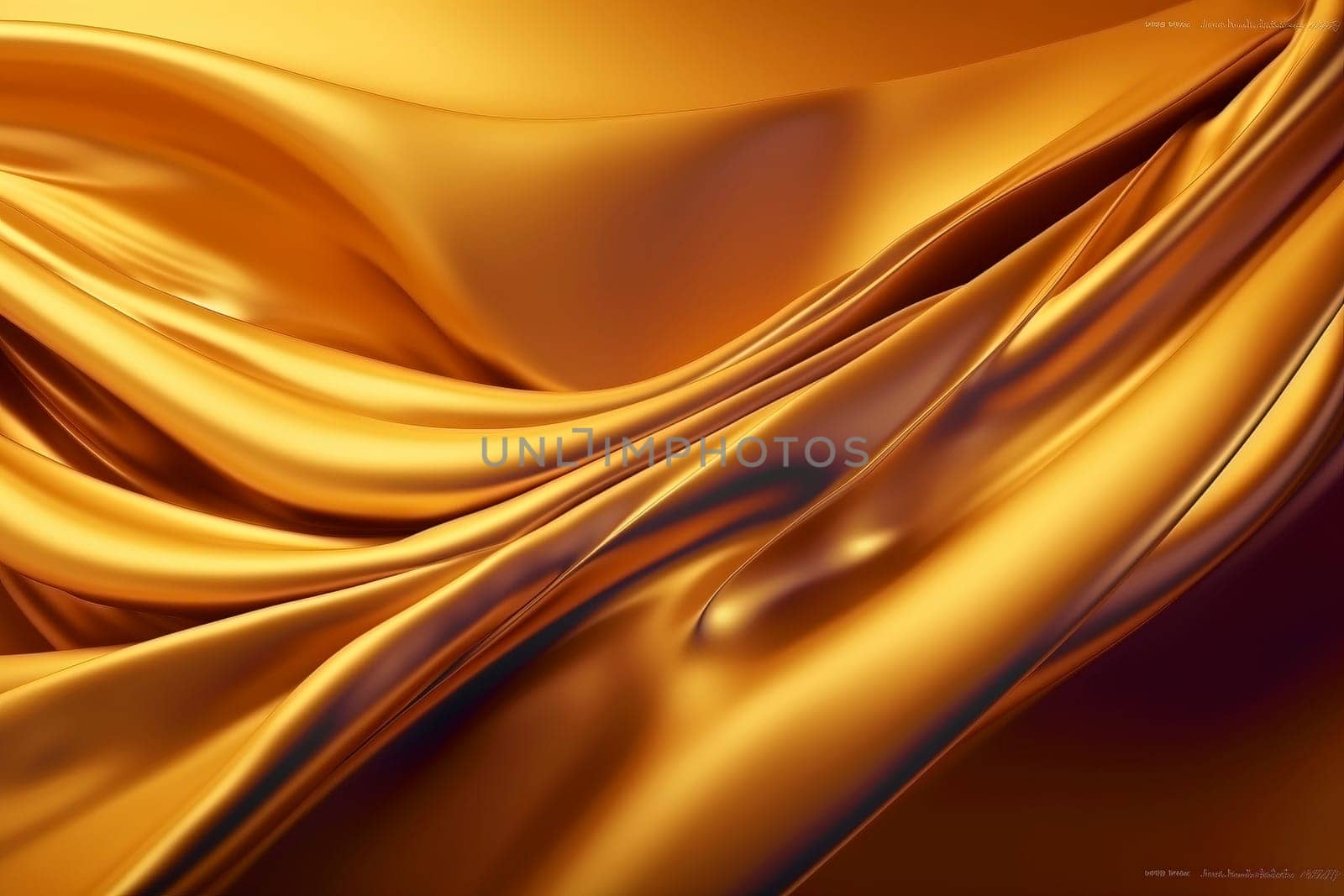 Golden silk waves backdrop, created with generative AI