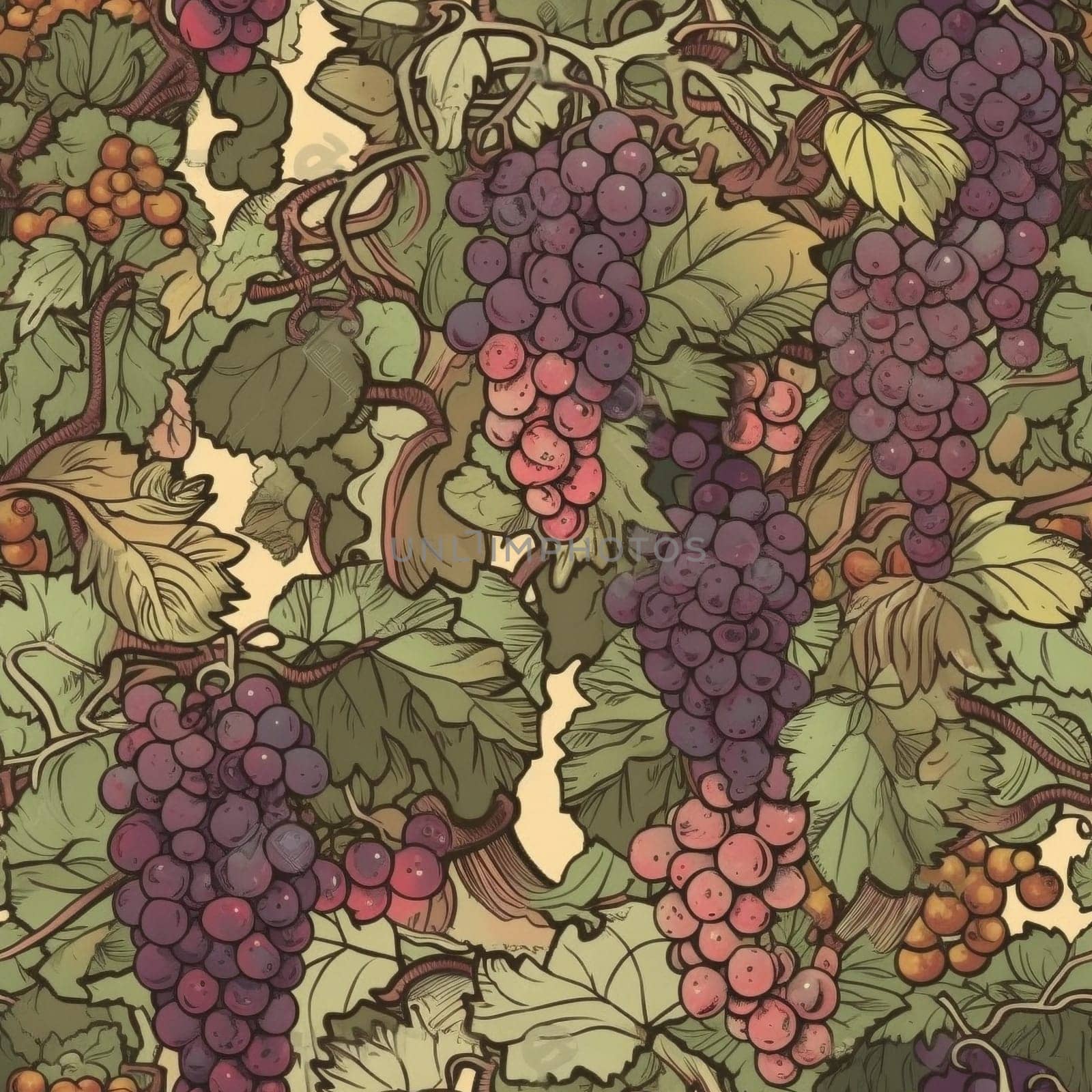 Grapes and vines seamless pattern tile, created with generative AI