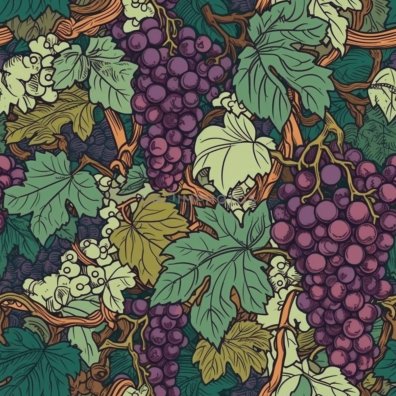 Grapes and vines seamless pattern tile, created with generative AI