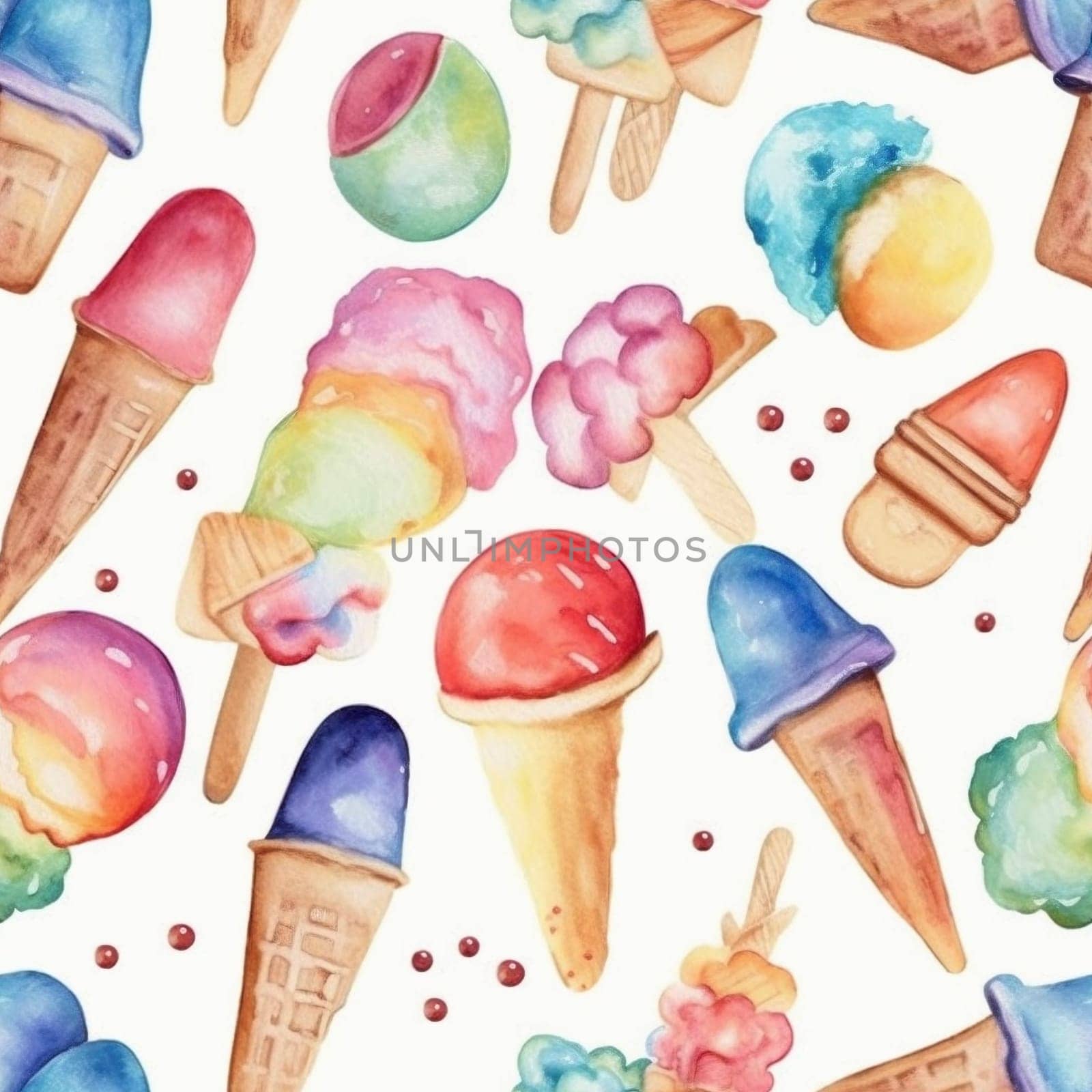 Ice cream watercolor seamless pattern tile, created with generative AI