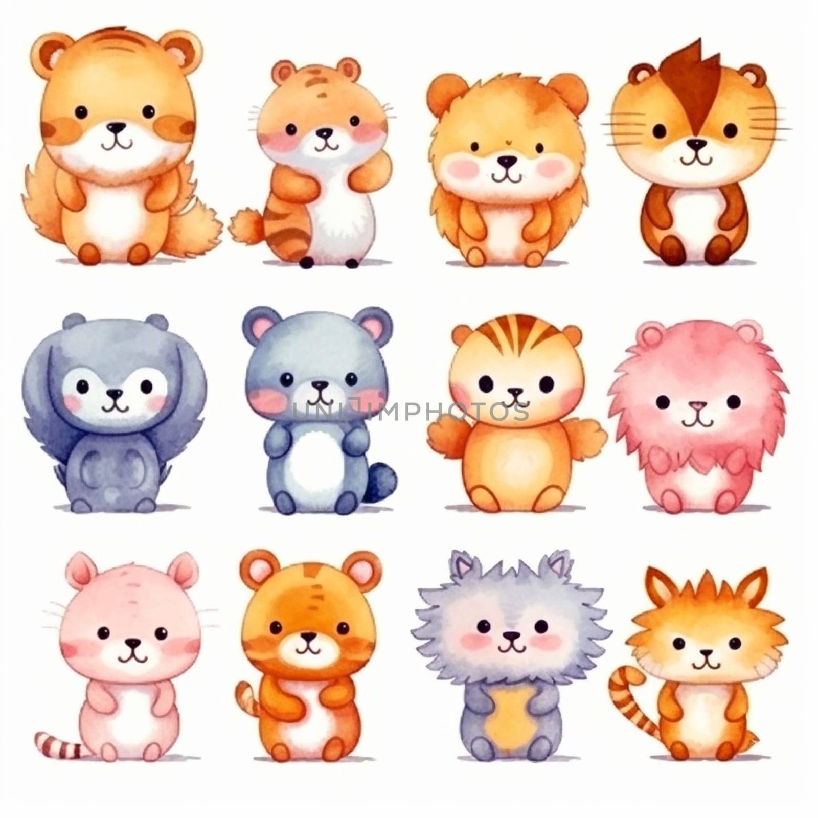 Animal cartoon characters on the white background, created with generative AI