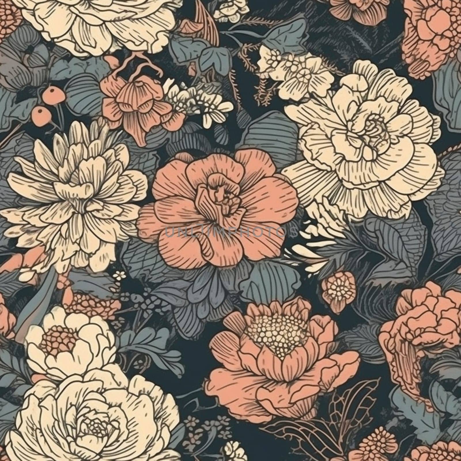 Beautiful elegant flower seamless pattern tile, created with generative AI