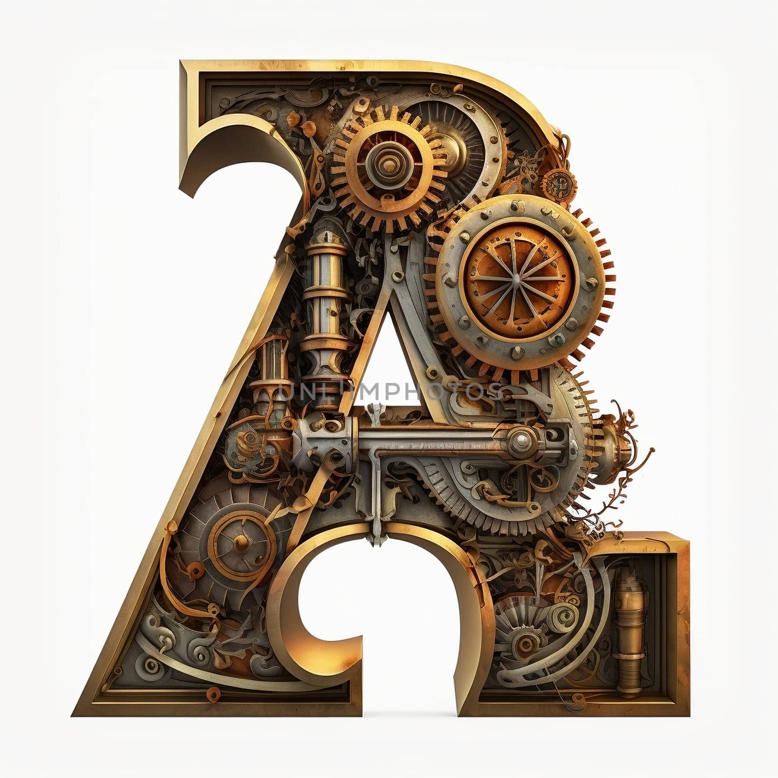 Machine parts letter A isolated on white background, created with generative AI