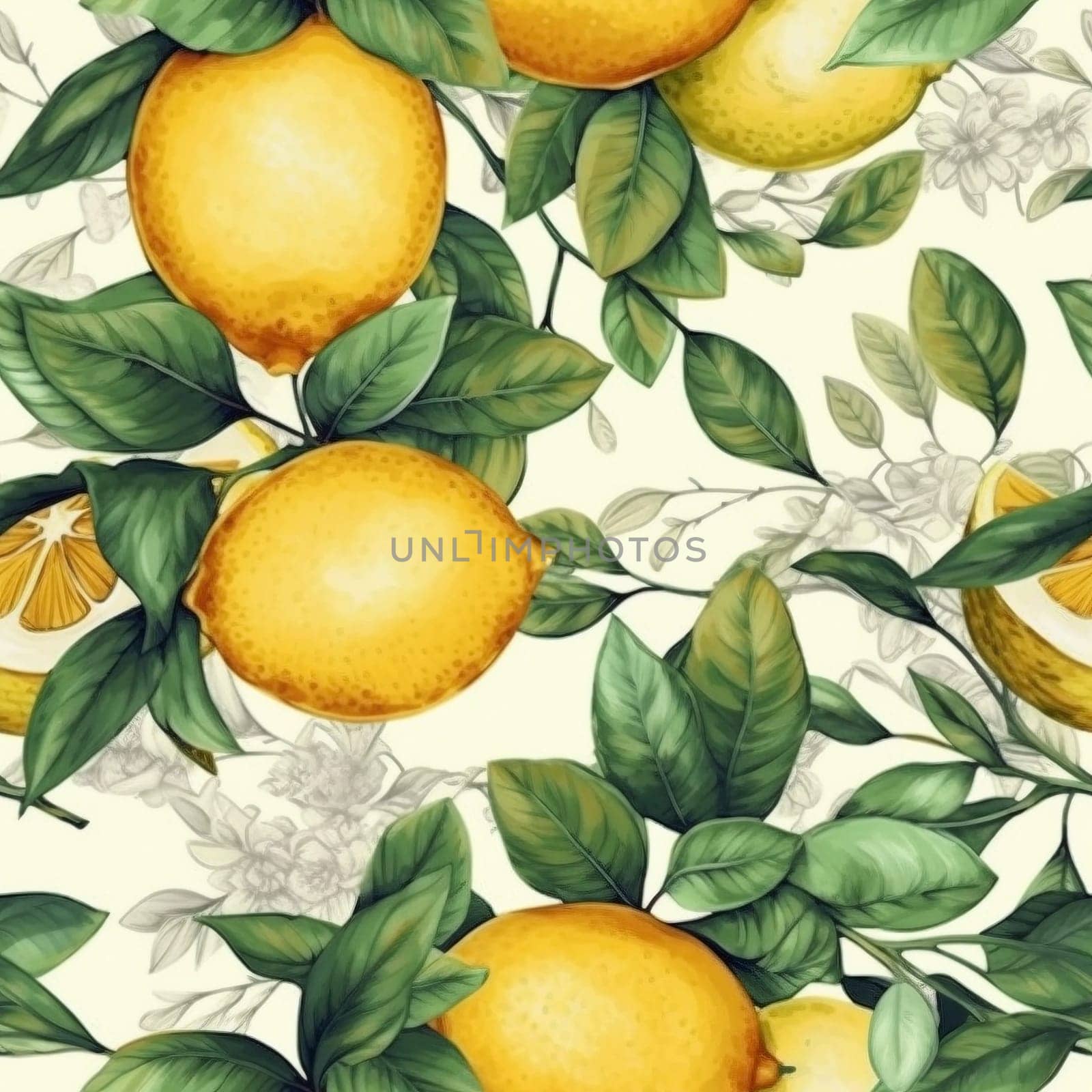 Fresh lemons seamless pattern, created with generative AI