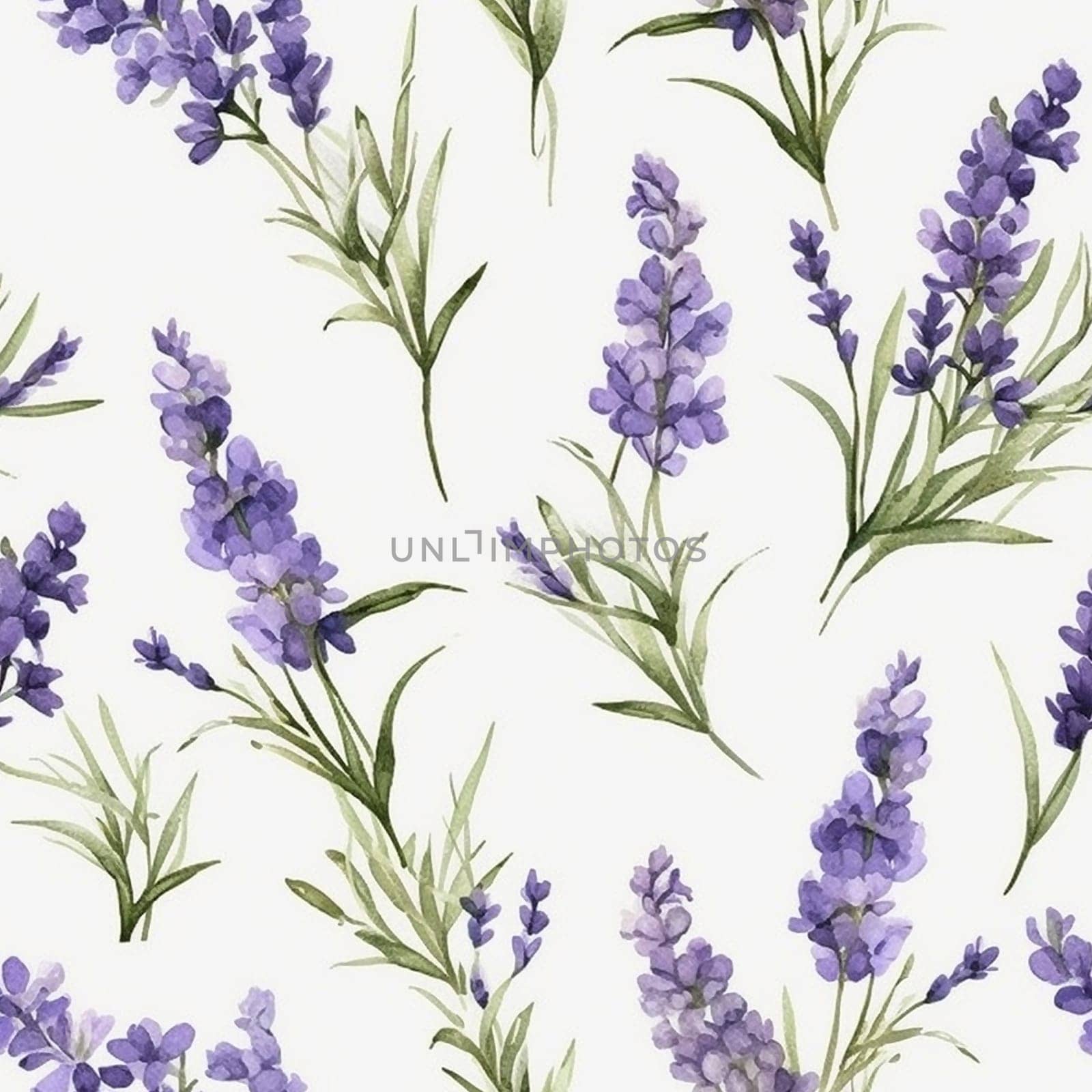 Vintage watercolor lavender seamless pattern tile, created with generative AI