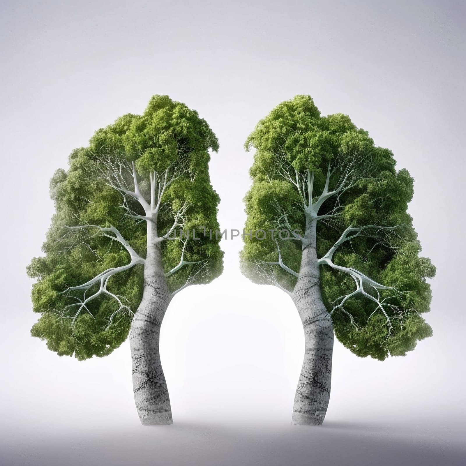 Lungs made of trees isolated on the white background, created with generative AI