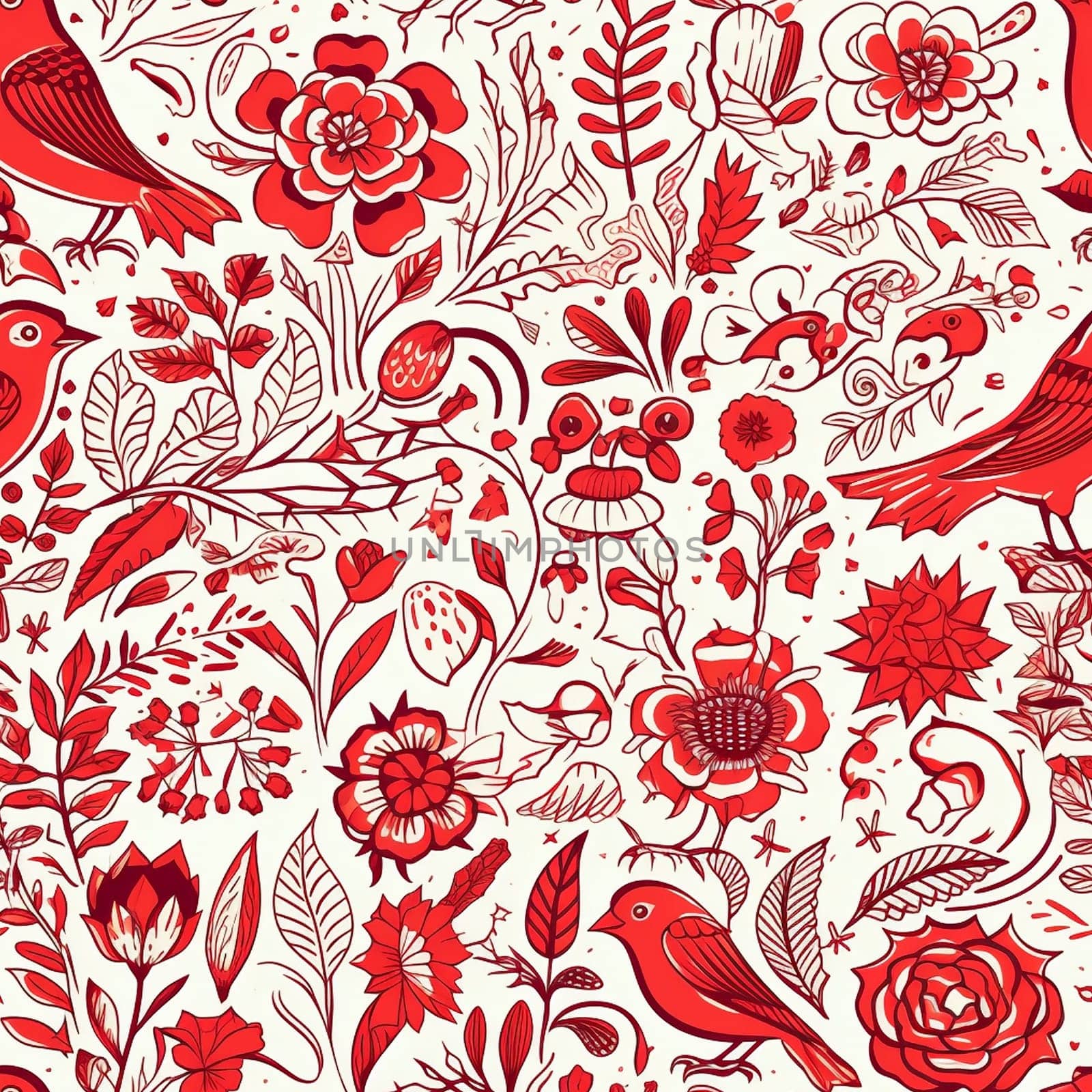 Beautiful linocut flower seamless pattern tile, created with generative AI