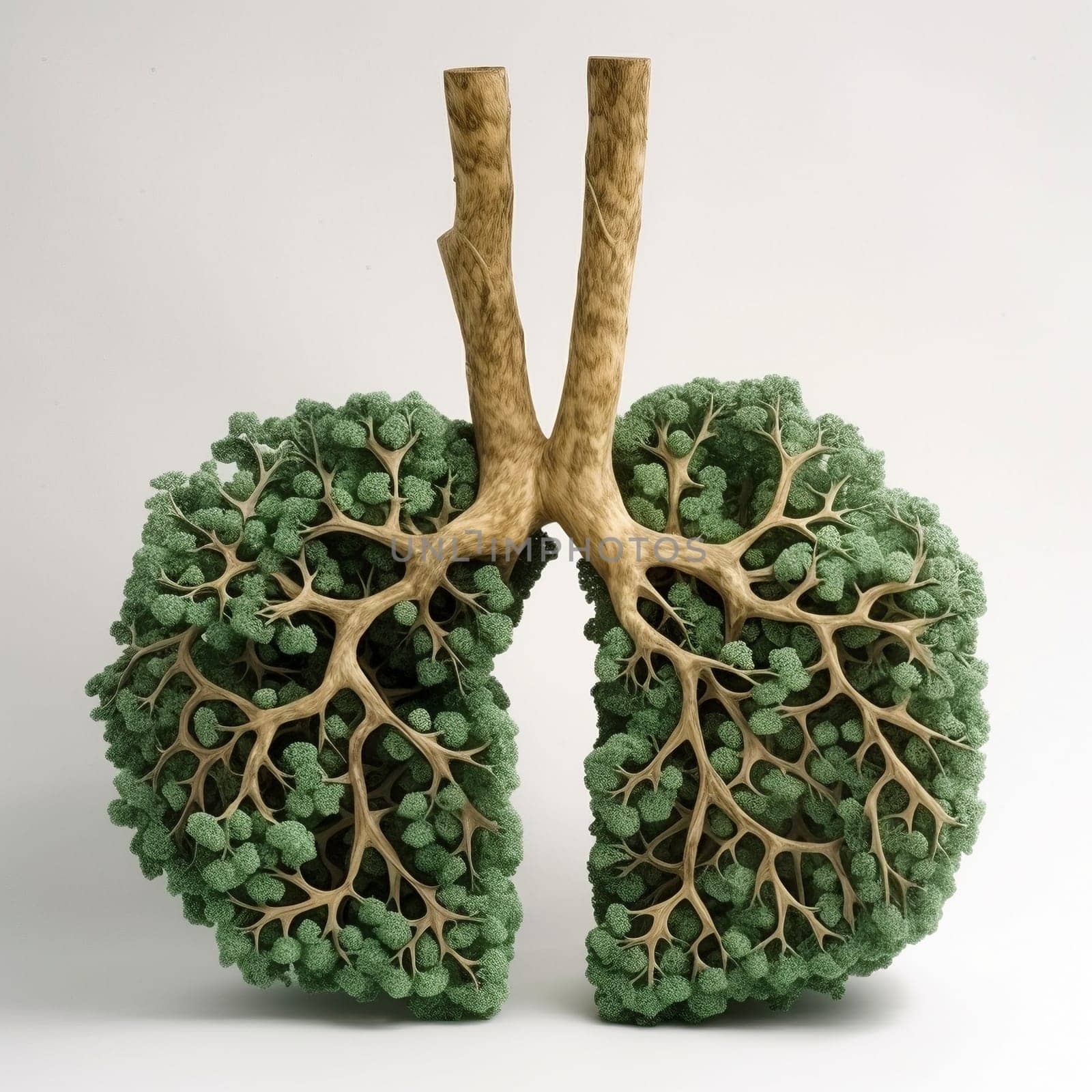 Lungs made of trees isolated on the white background, created with generative AI