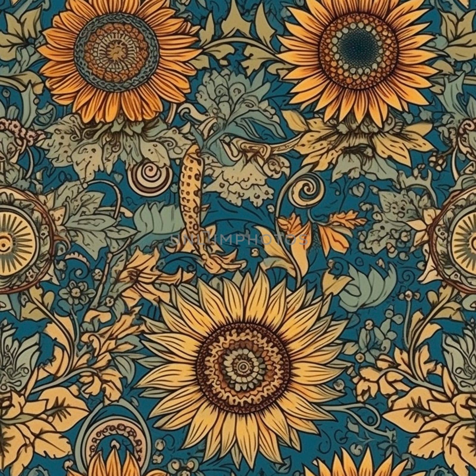 Beautiful elegant sunflower seamless pattern tile, created with generative AI