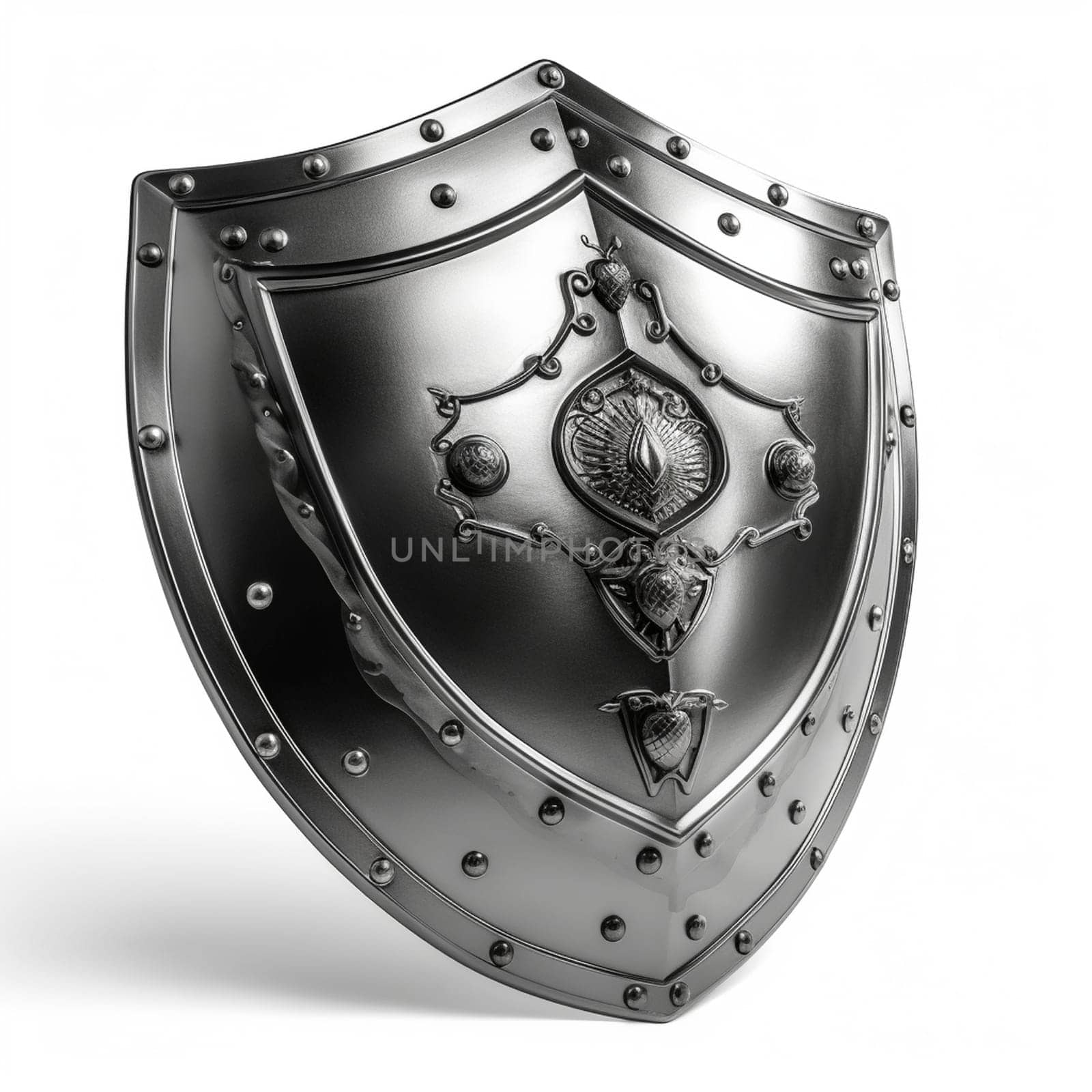 Metal shield icon on the white background, created with generative AI