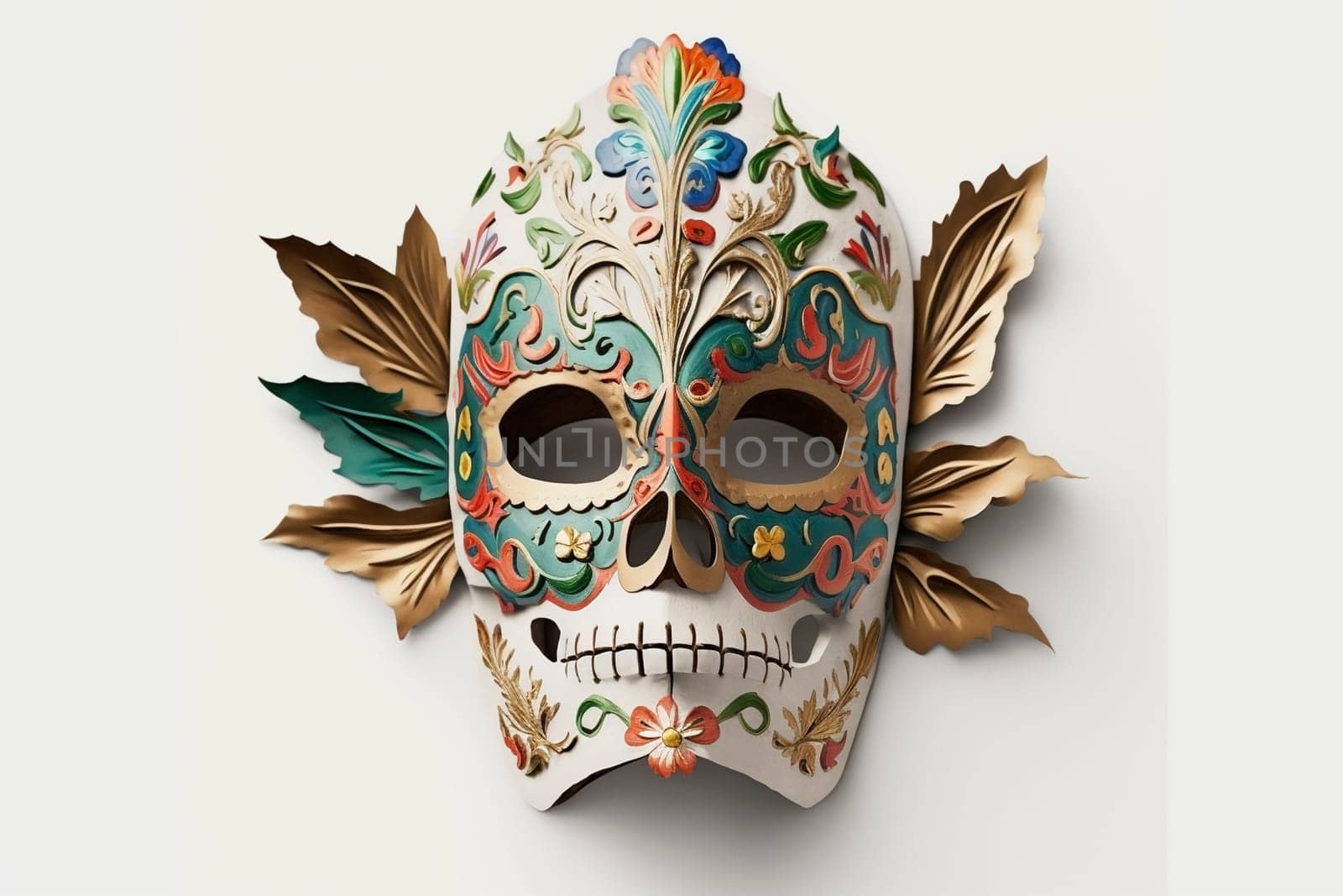 Mexican mask of death isolated on the white background, created with generative AI