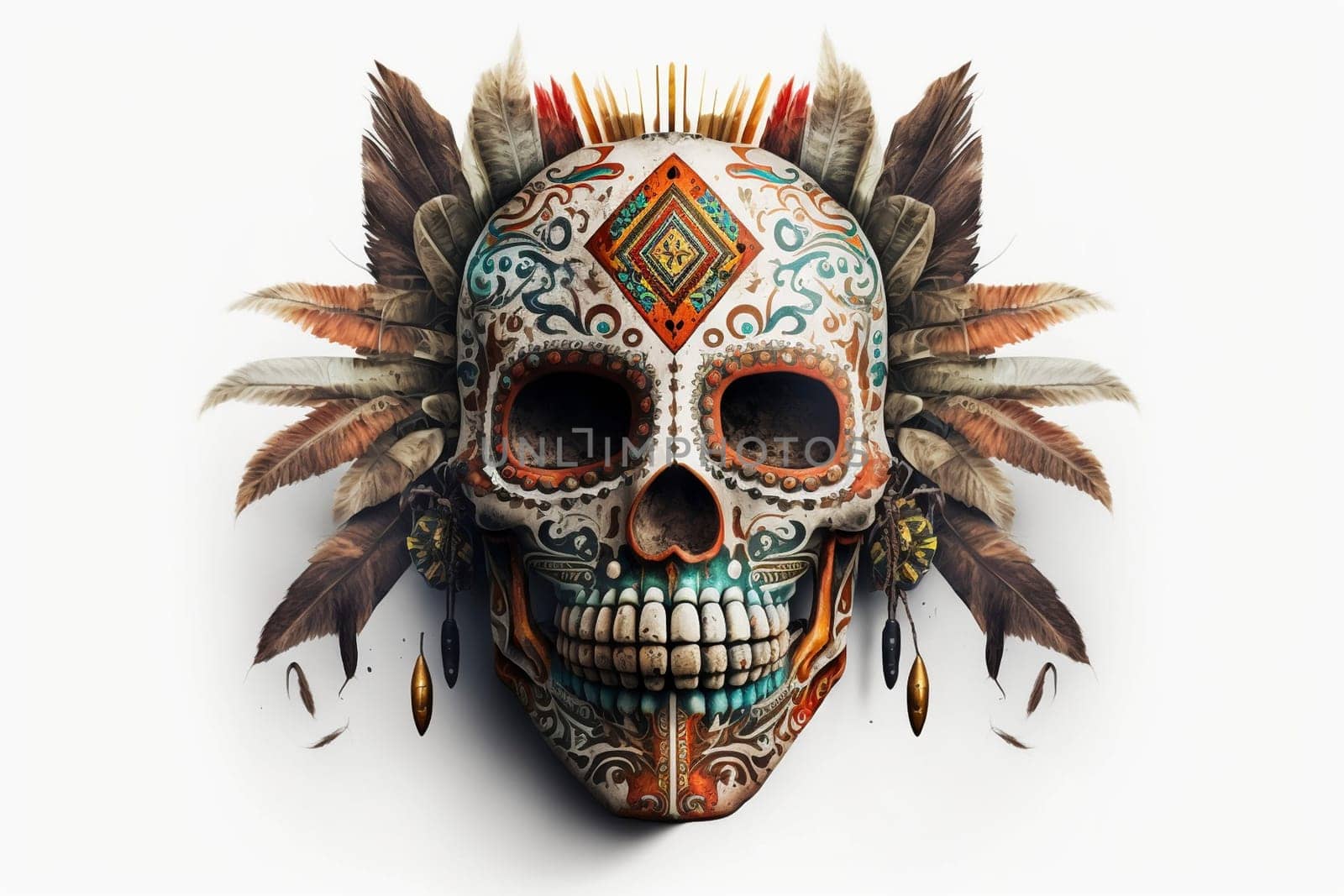 Mexican mask of death isolated on the white background, created with generative AI