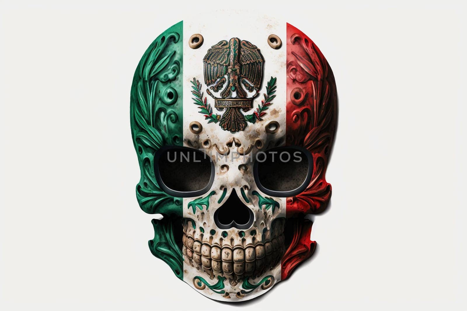 Mexican mask of death isolated on the white background, created with generative AI