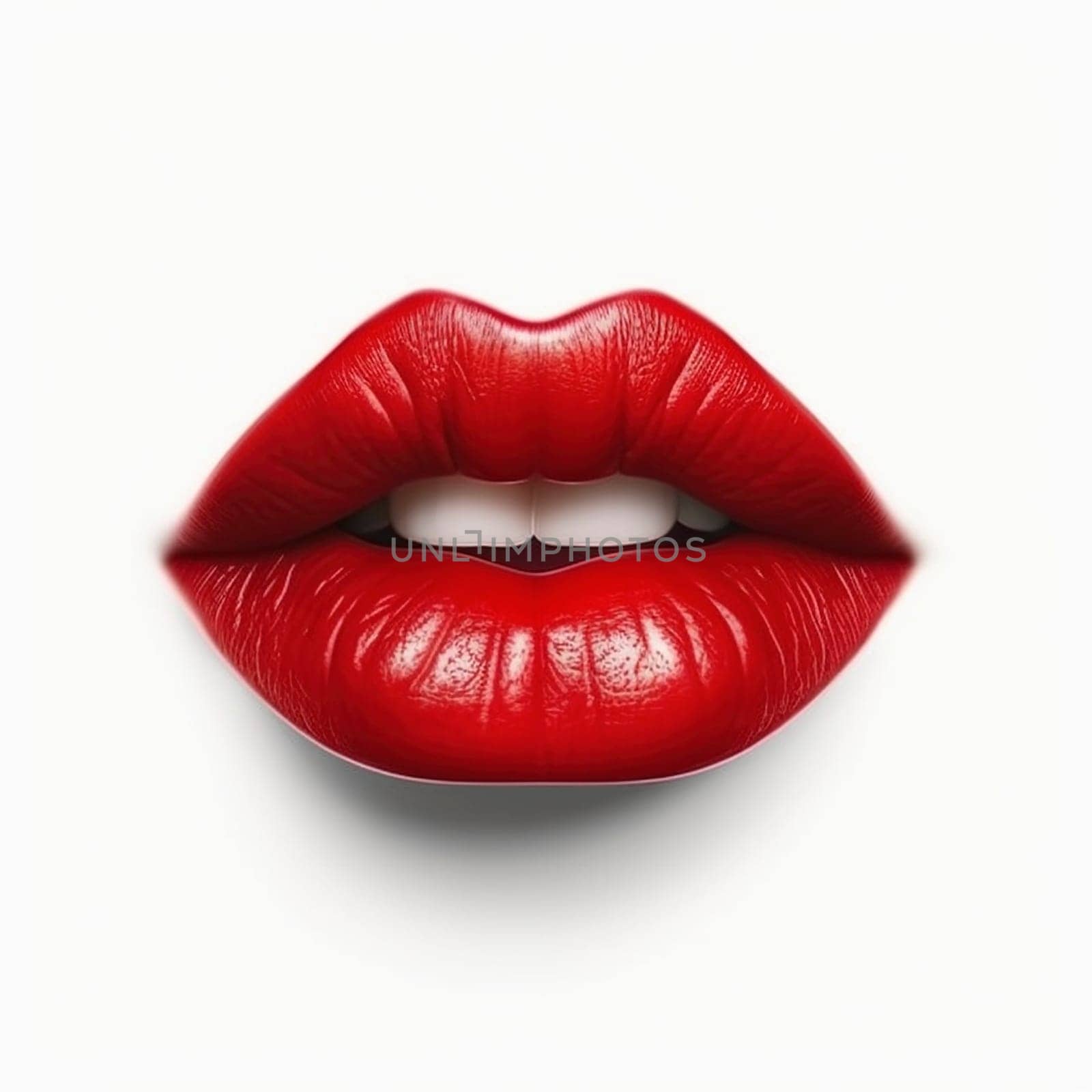 Red female lips on the white background, created with generative AI