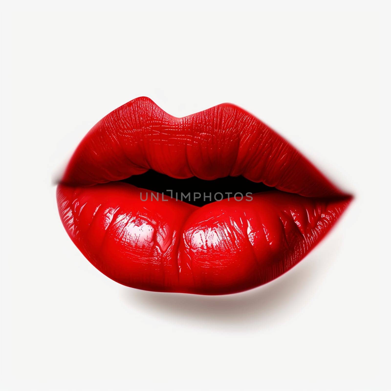 Red female lips on the white background, created with generative AI