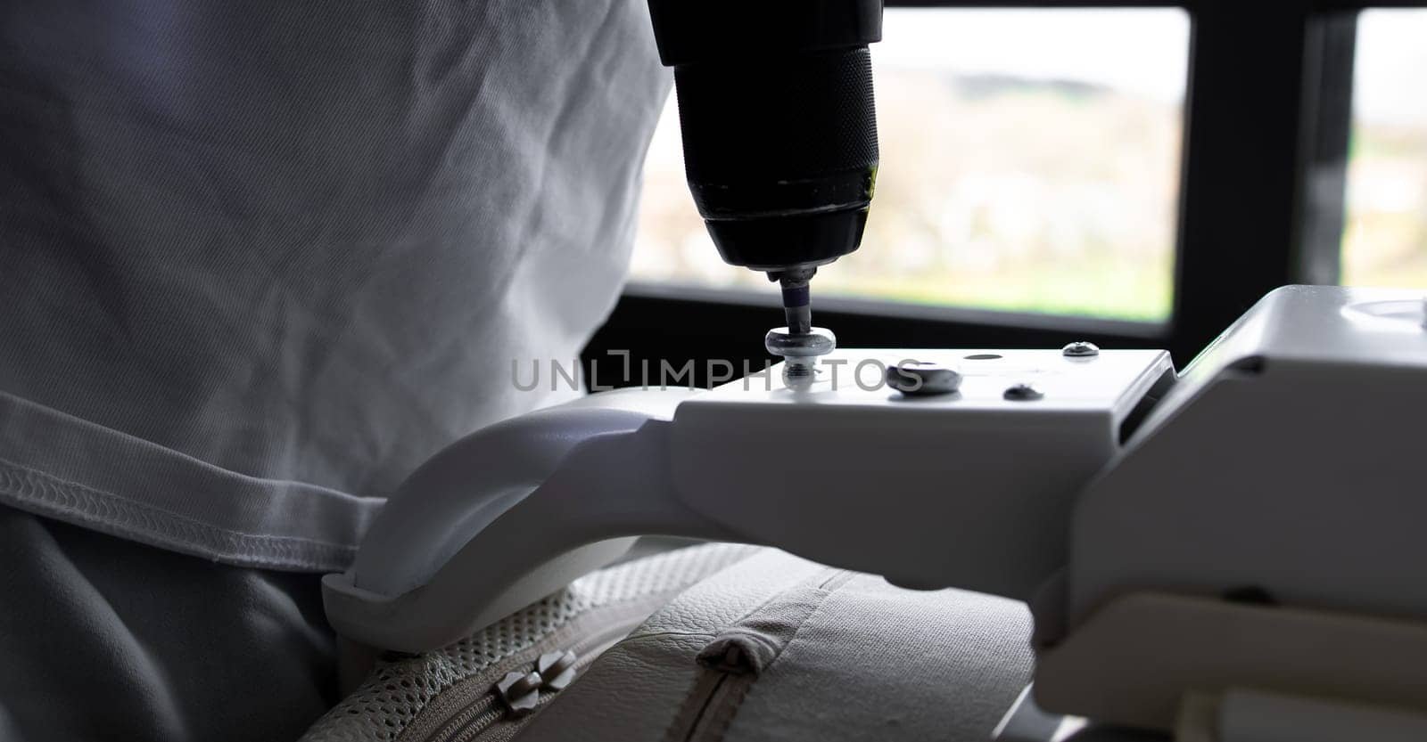 Close up of medical equipment with drill attachment in use.