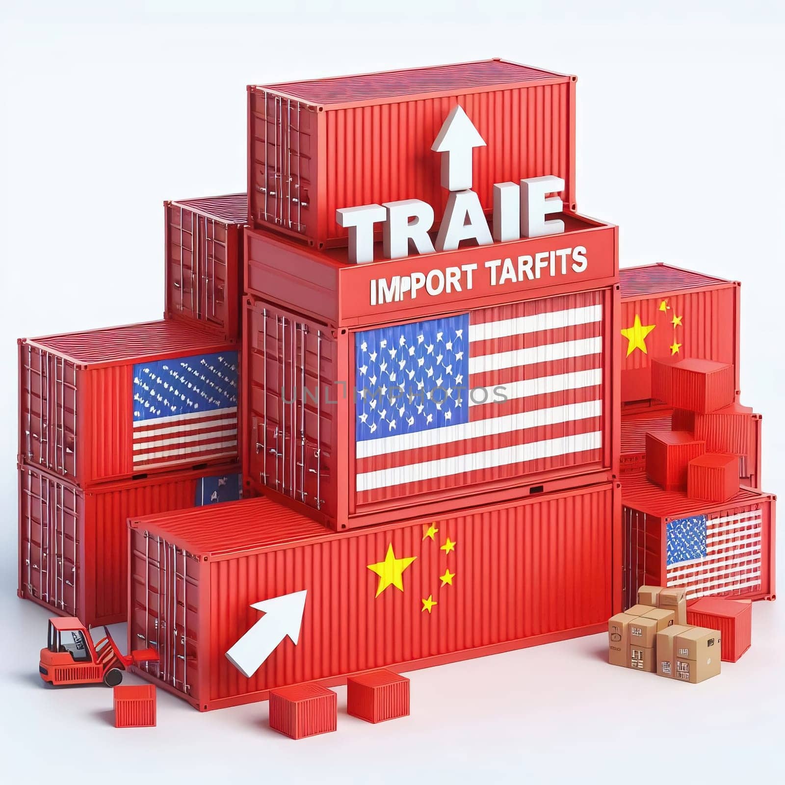 Container with flags of the USA and China. “TRADE” symbolizes international trade, growth and customs duties. Perfect for business images!