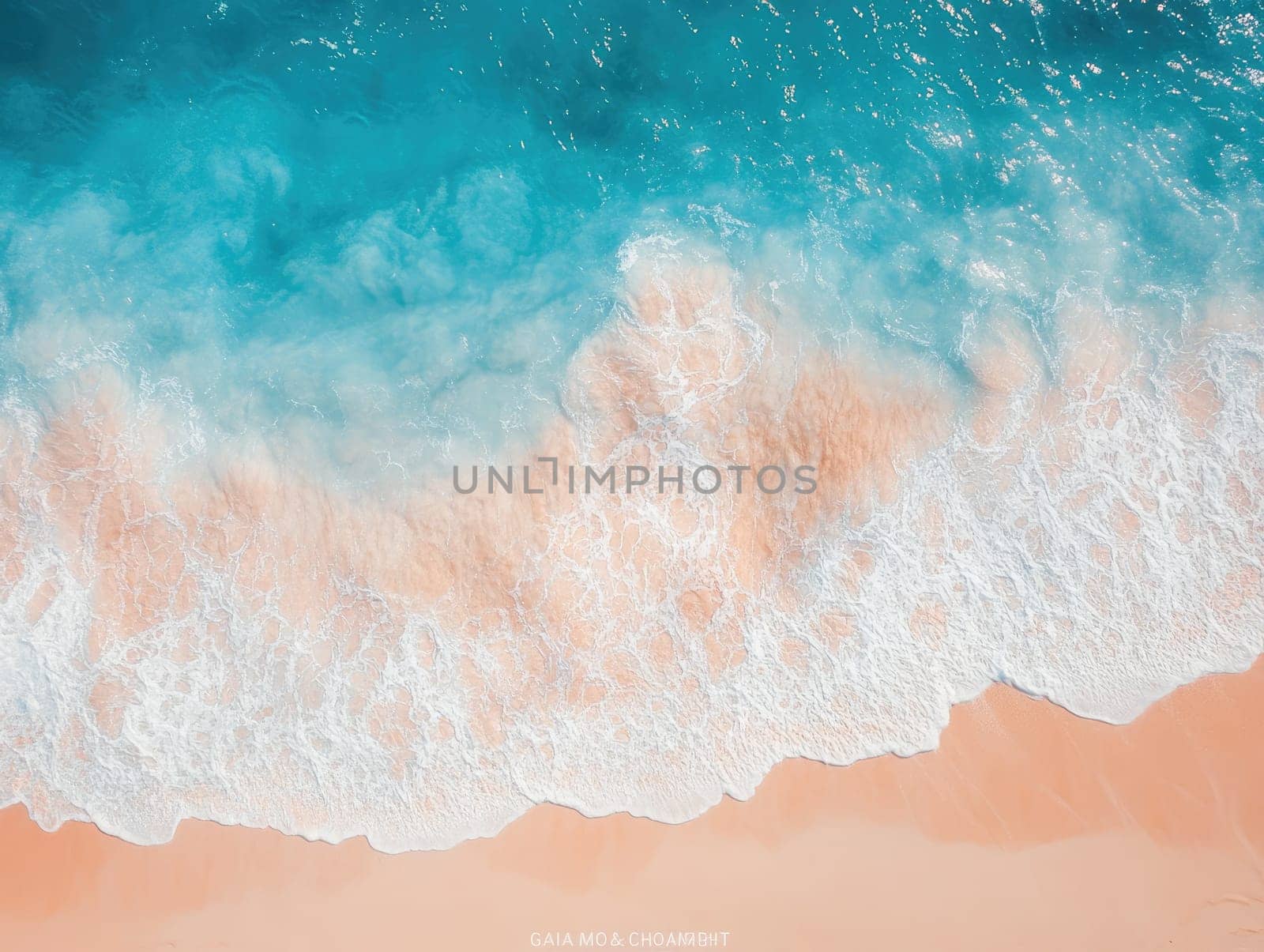 Crystal clear turquoise waves crash softly against a light sandy shore under bright midday sunlight. The serene atmosphere is perfect for relaxation and recreation by the sea.