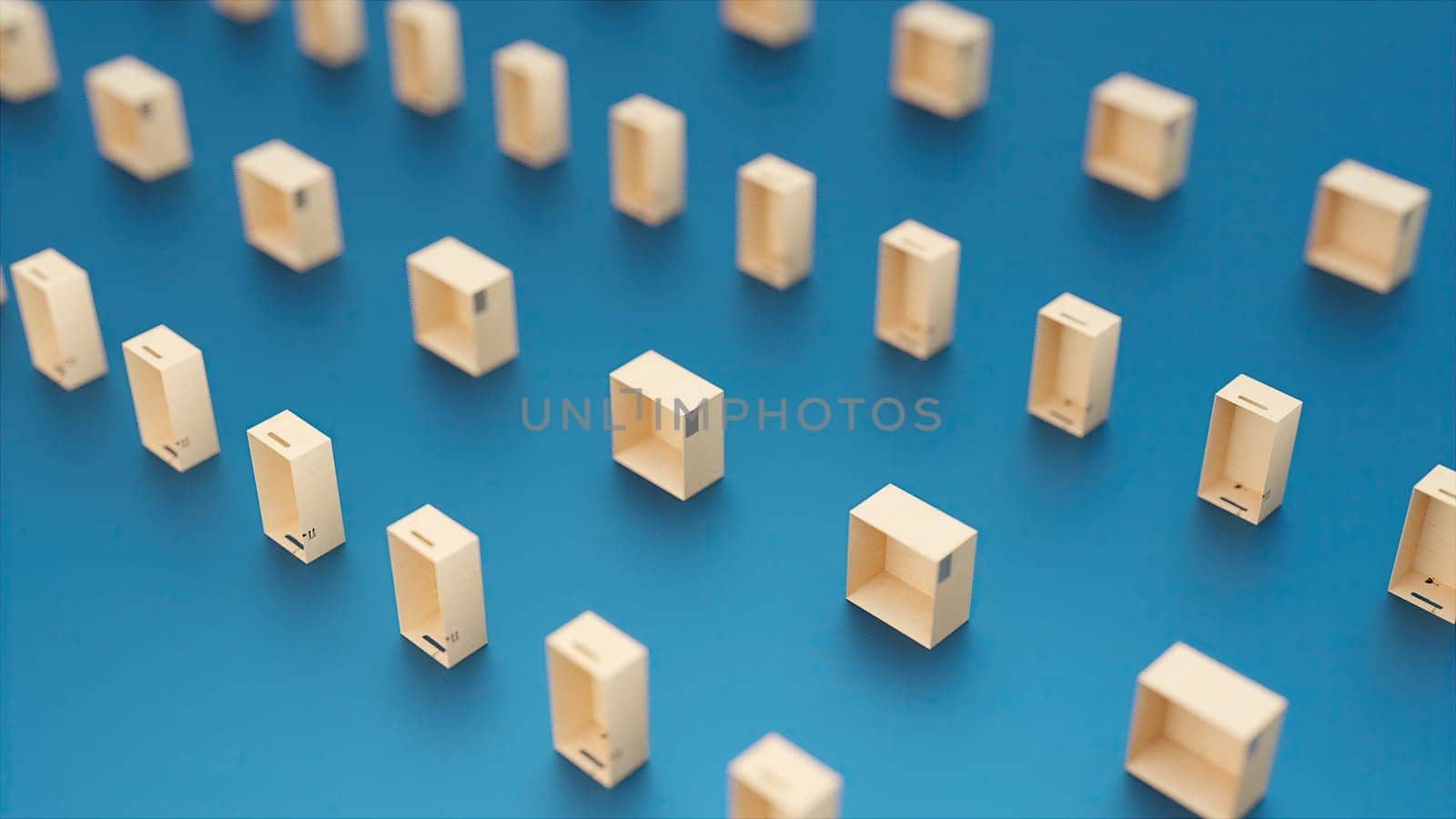 Rows of delivery boxes. Computer generated 3d render