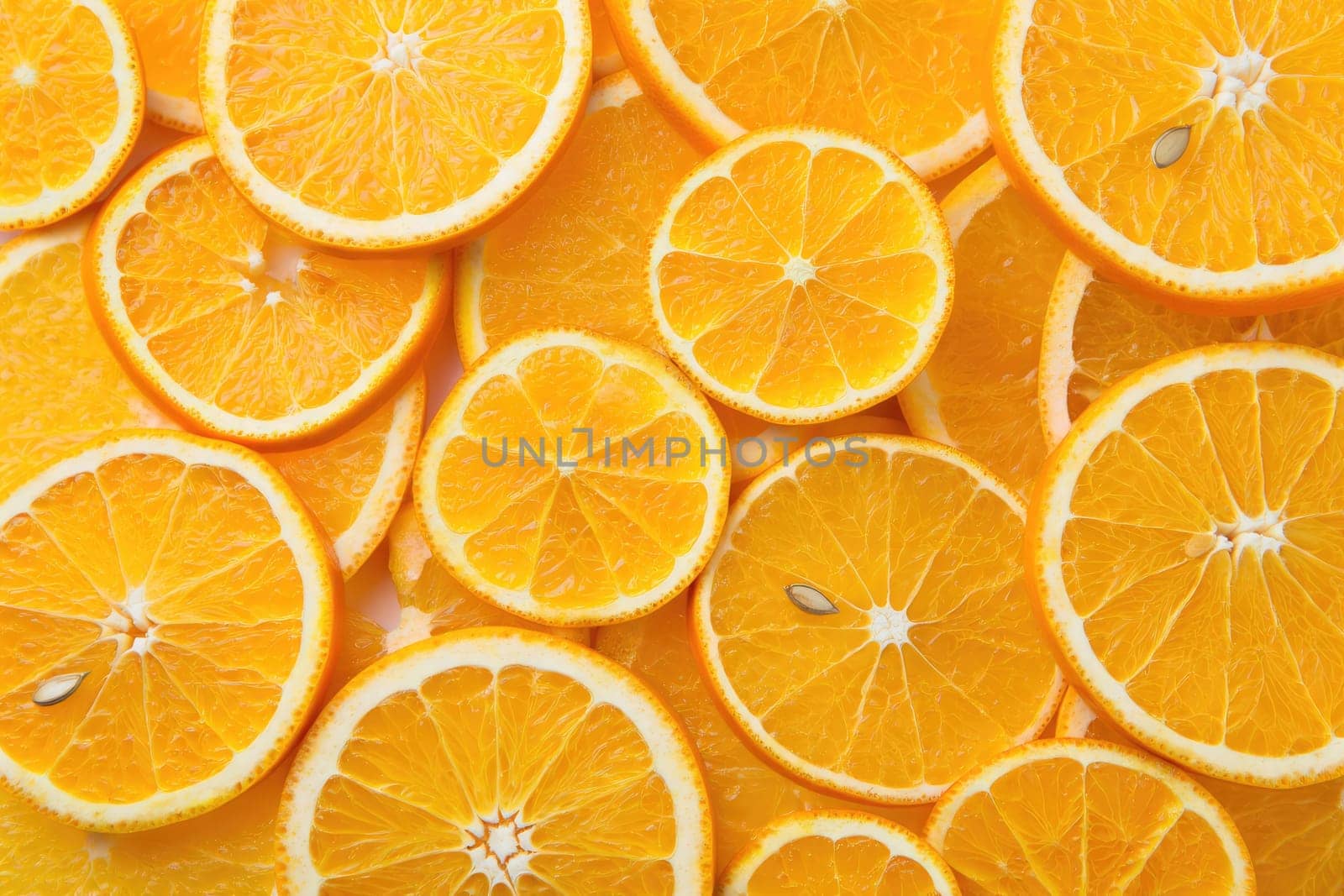 Bright orange slices are arranged closely, showcasing their juicy segments and textures. The vivid colors highlight freshness, ideal for recipes, snacks, or drinks.