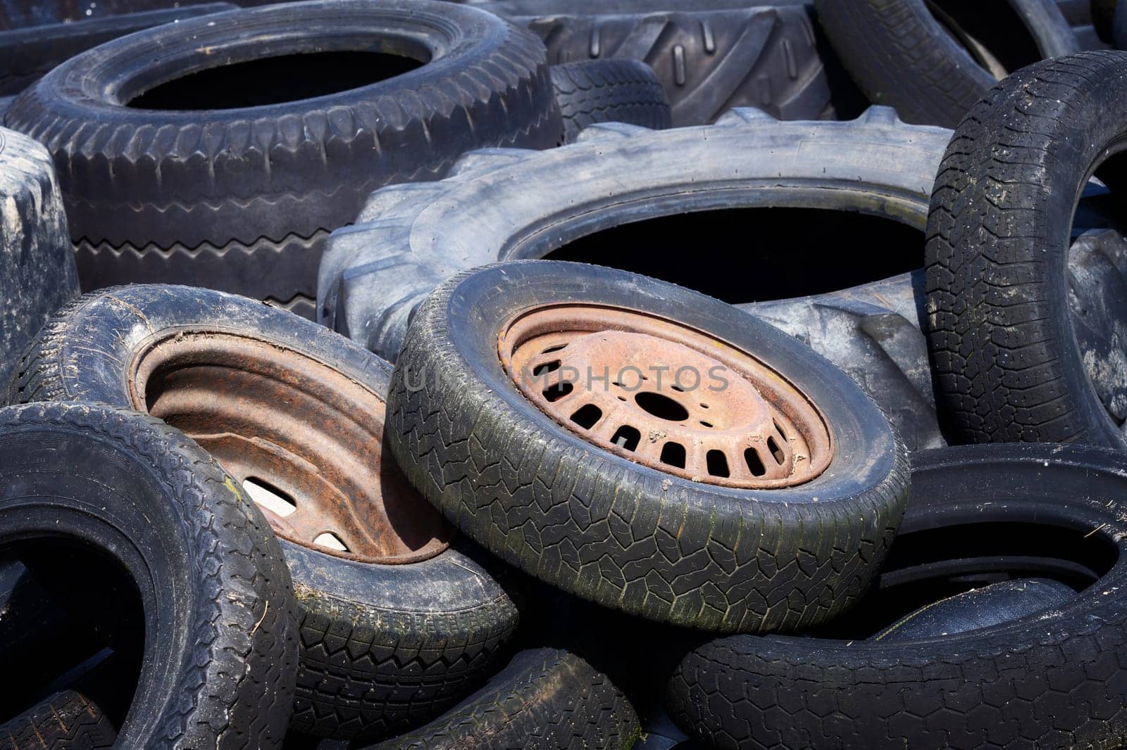 Heap of old tyres collected for receycling