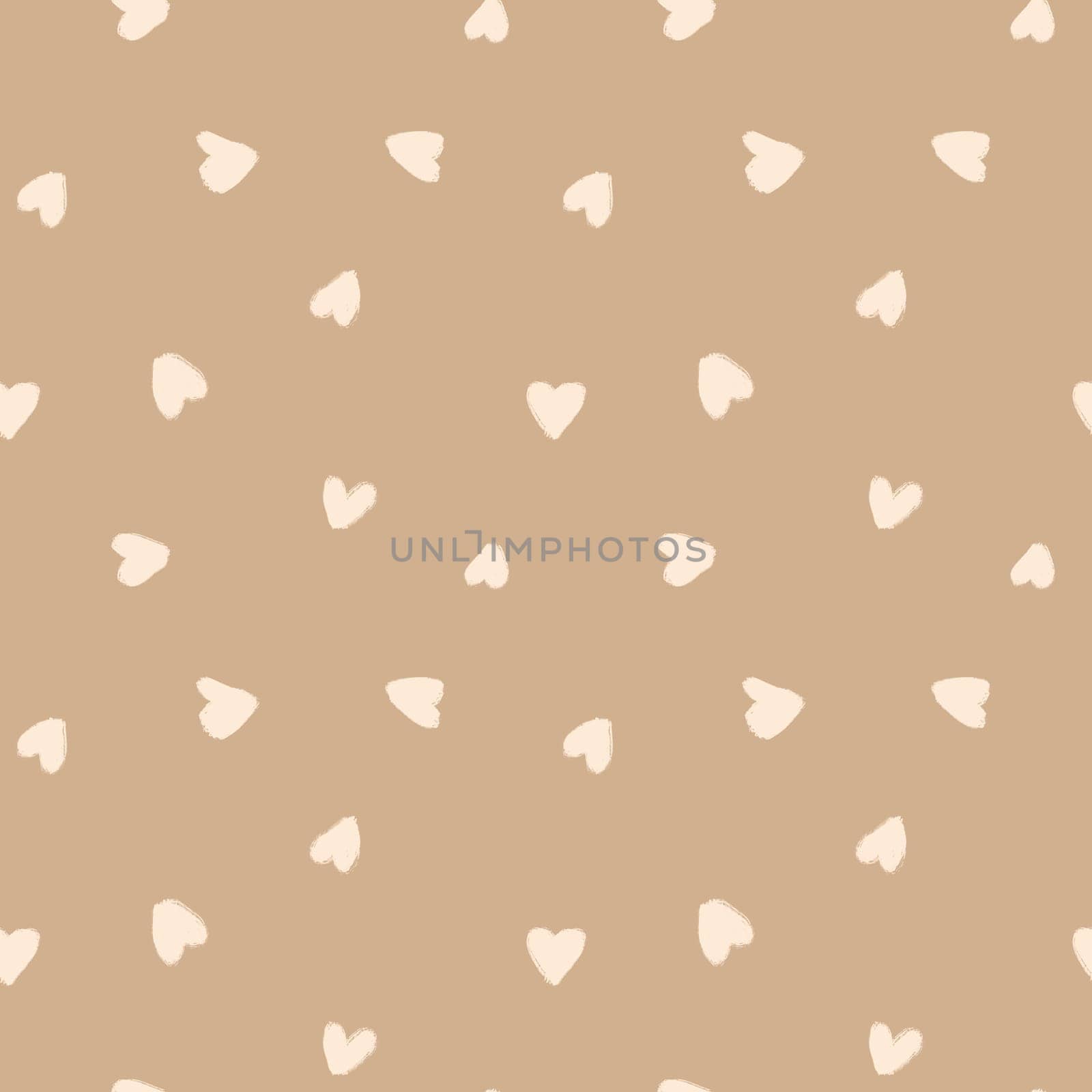 Hand drawn seamless pattern St valentines day beige cream brown hearts. Love romantic sweetheart fall in love fabric print, monochrome minimalist background, for invitations cards wrapping paper design
