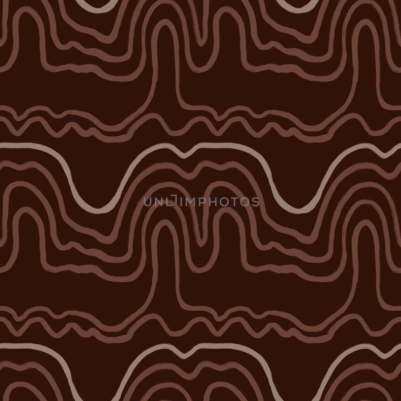 Seamless hand drawn beige brown abstract pattern. Monochrome geometric lines spirals snake curves. For modern minimalist decor wrapping paper textile wallpaper