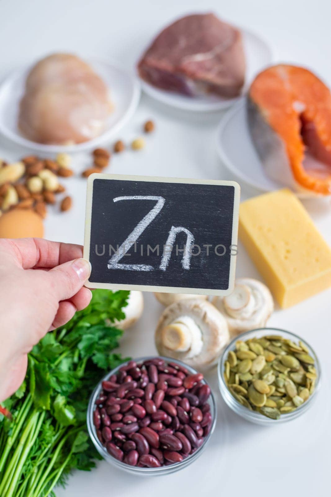 Foods contain zinc food. Selective focus. Zn.