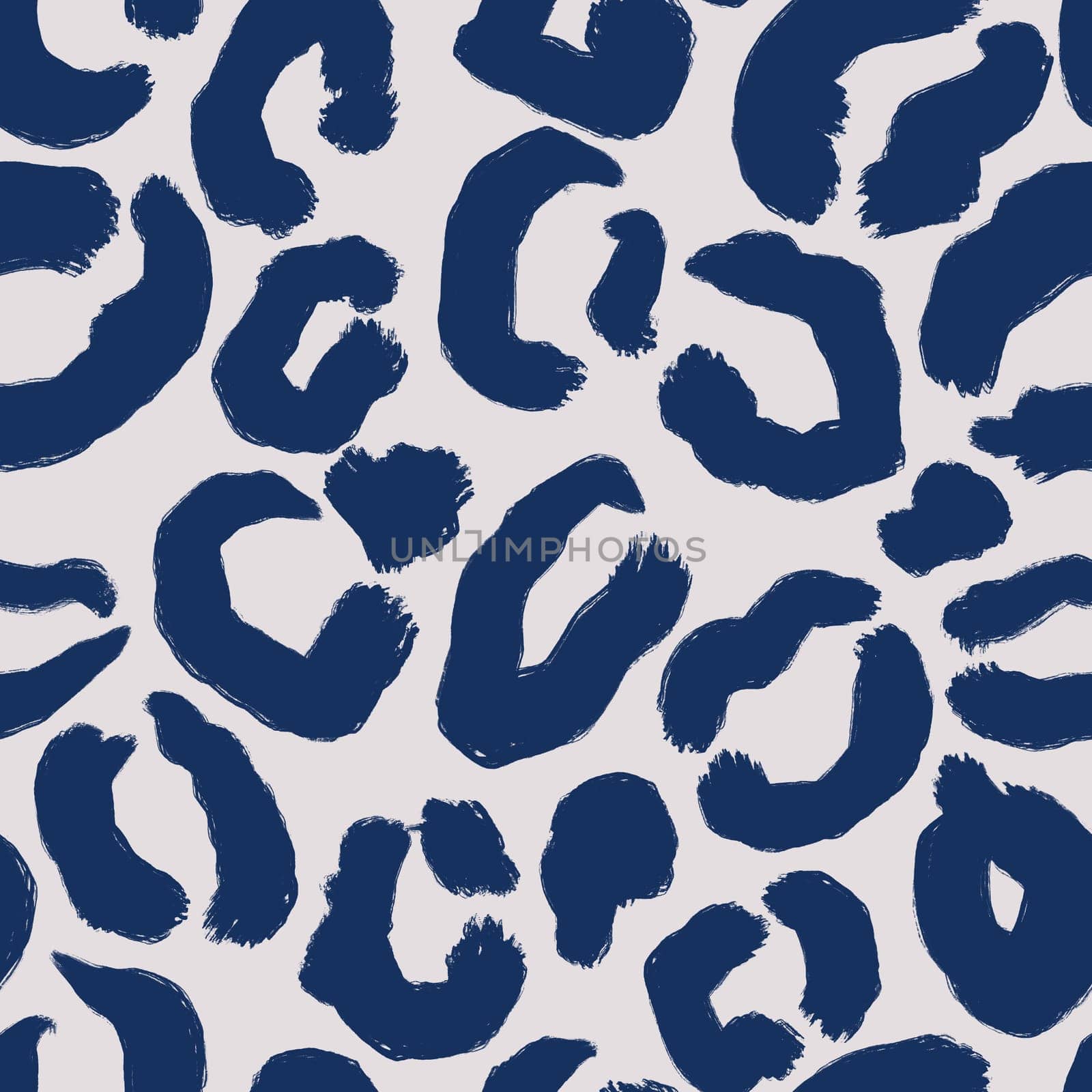Hand drawn seamless pattern of blue beige leopard animal fabric print. Wild cheetah textile texture, abstract modern fur design, nature jungle jaguar background