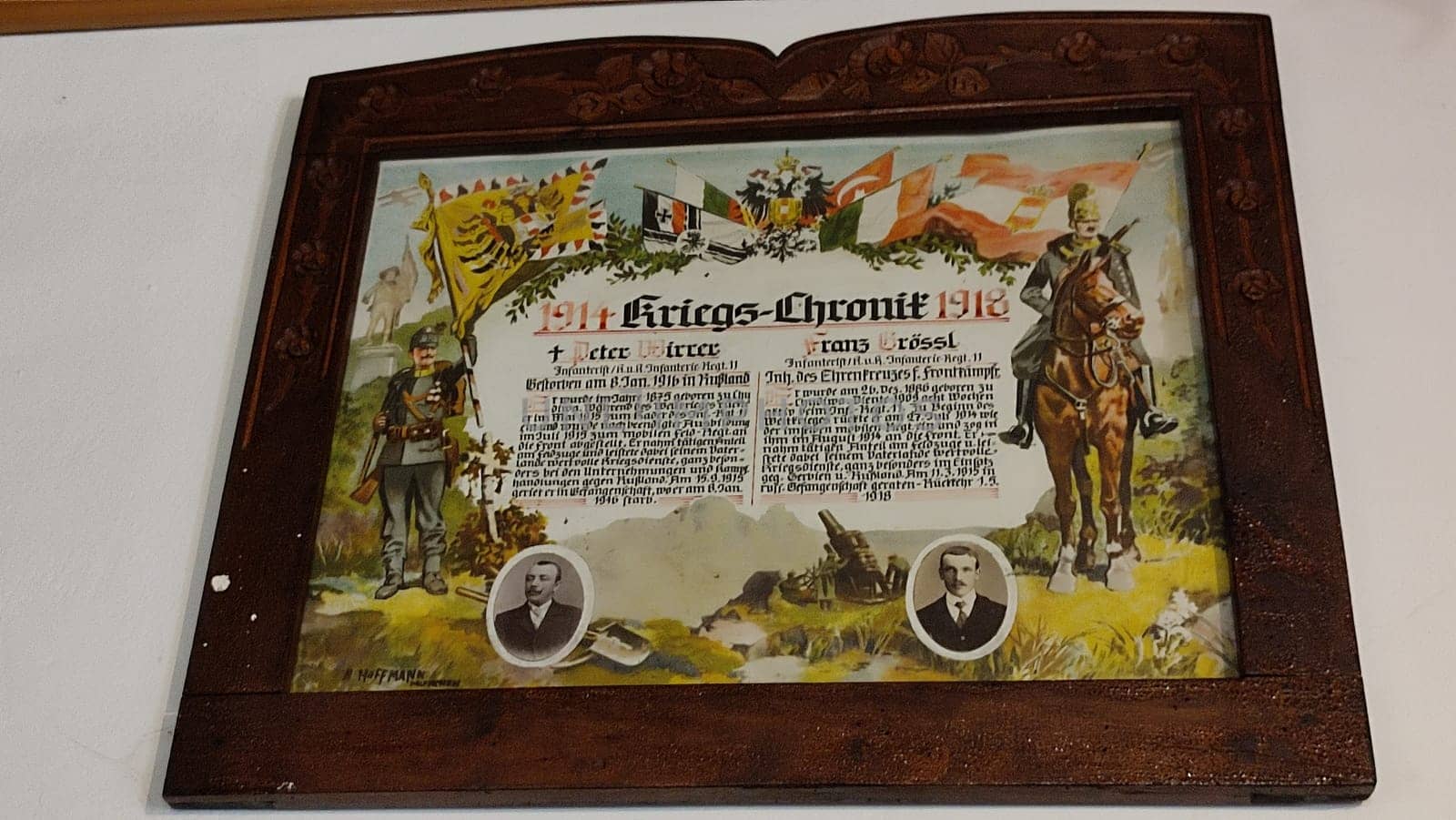 October 17 2024 Hrensko Czech Republic Europe - Historic war chronicle frame art gallery design picture history museum cafe restaurant objects face people family . High quality photo