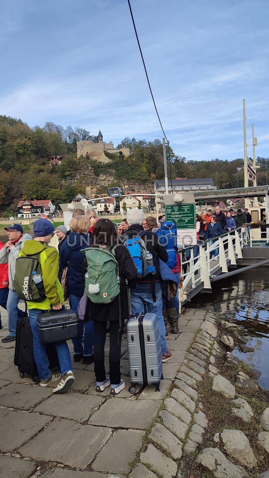 October 17 2024 Hrensko Czech Republic Europe - Crowded ferry queue people travel tourists tourism shotlisttravel place destination tracker transport station lace nature sky parsons . High quality photo editorial street