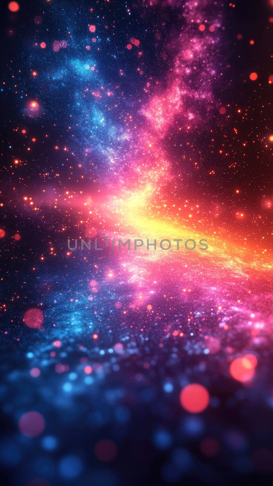 Colorful abstract lines filled with glowing elements create a sleek design on a deep black background. This captivating fusion of neon lights radiates vibrant energy in a futuristic setting.