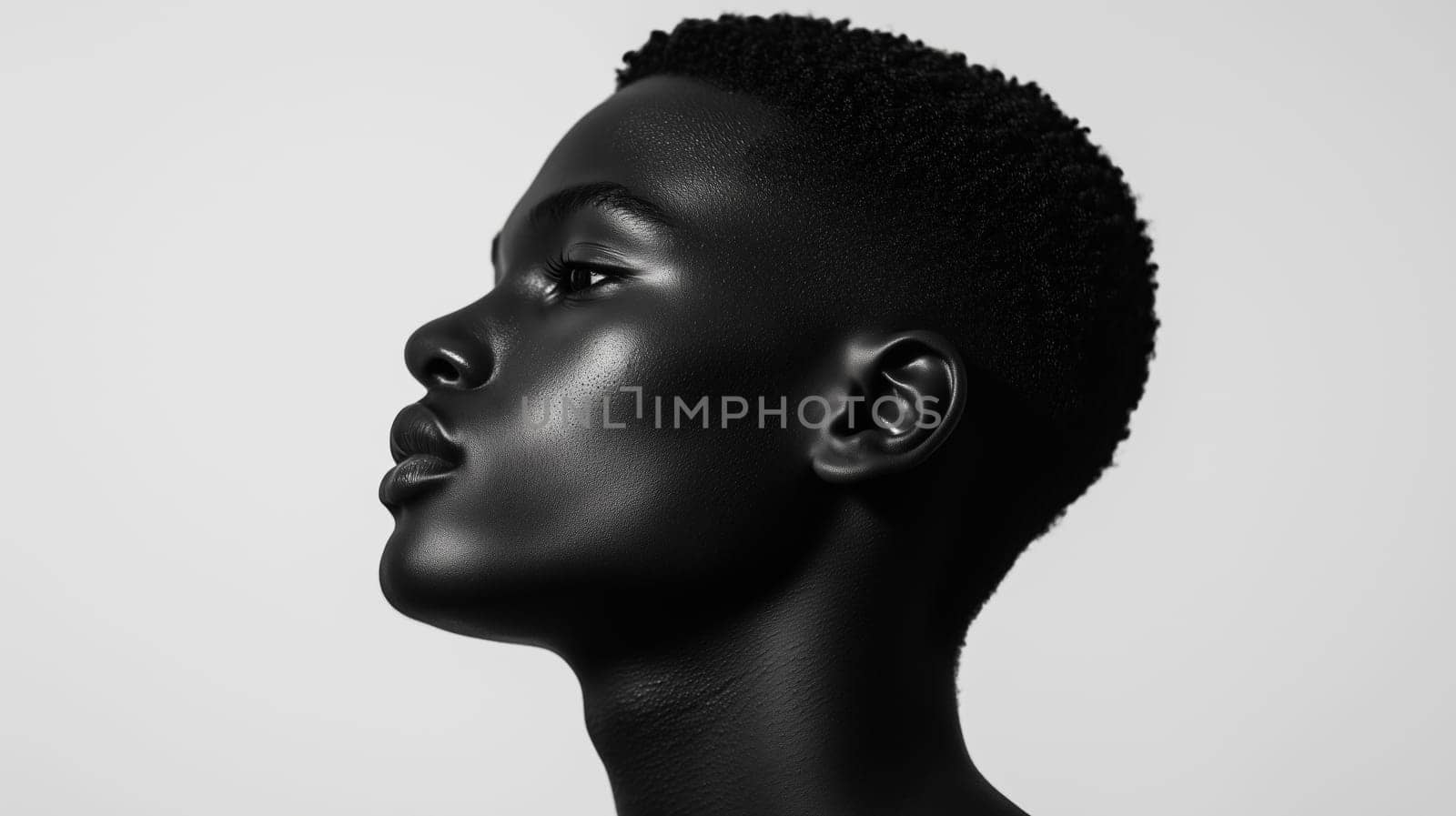 Close-up portrait of stylish black young man, handsome African male model, sleek, minimalist background, studio shot photography