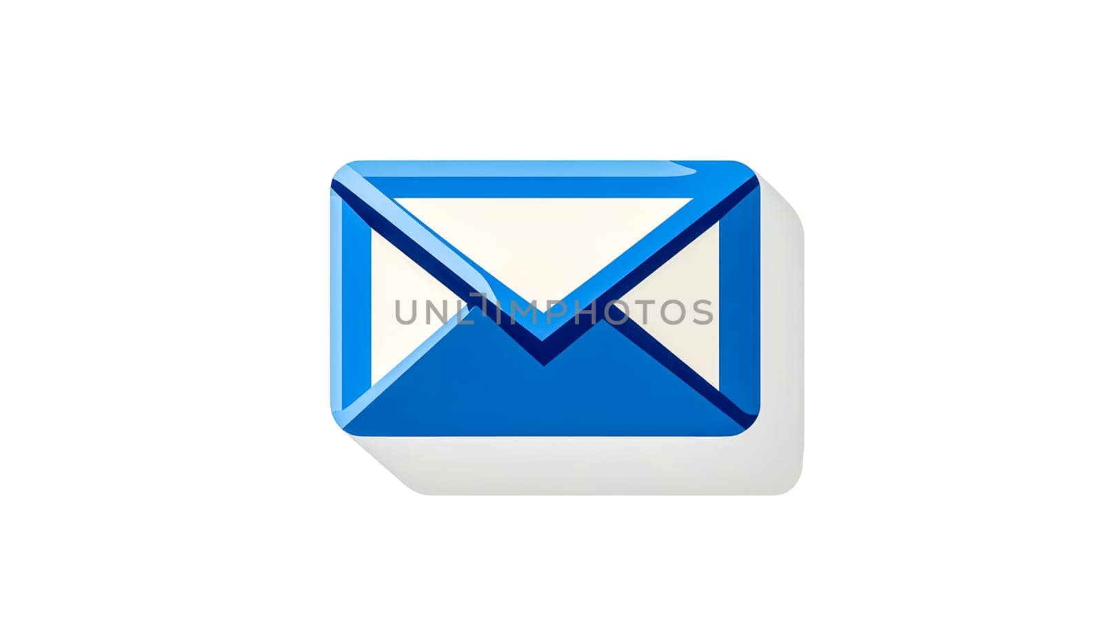 Glossy blue email icon casting a soft shadow on a clean white background, representing online communication, digital messaging, and modern correspondence in the digital age