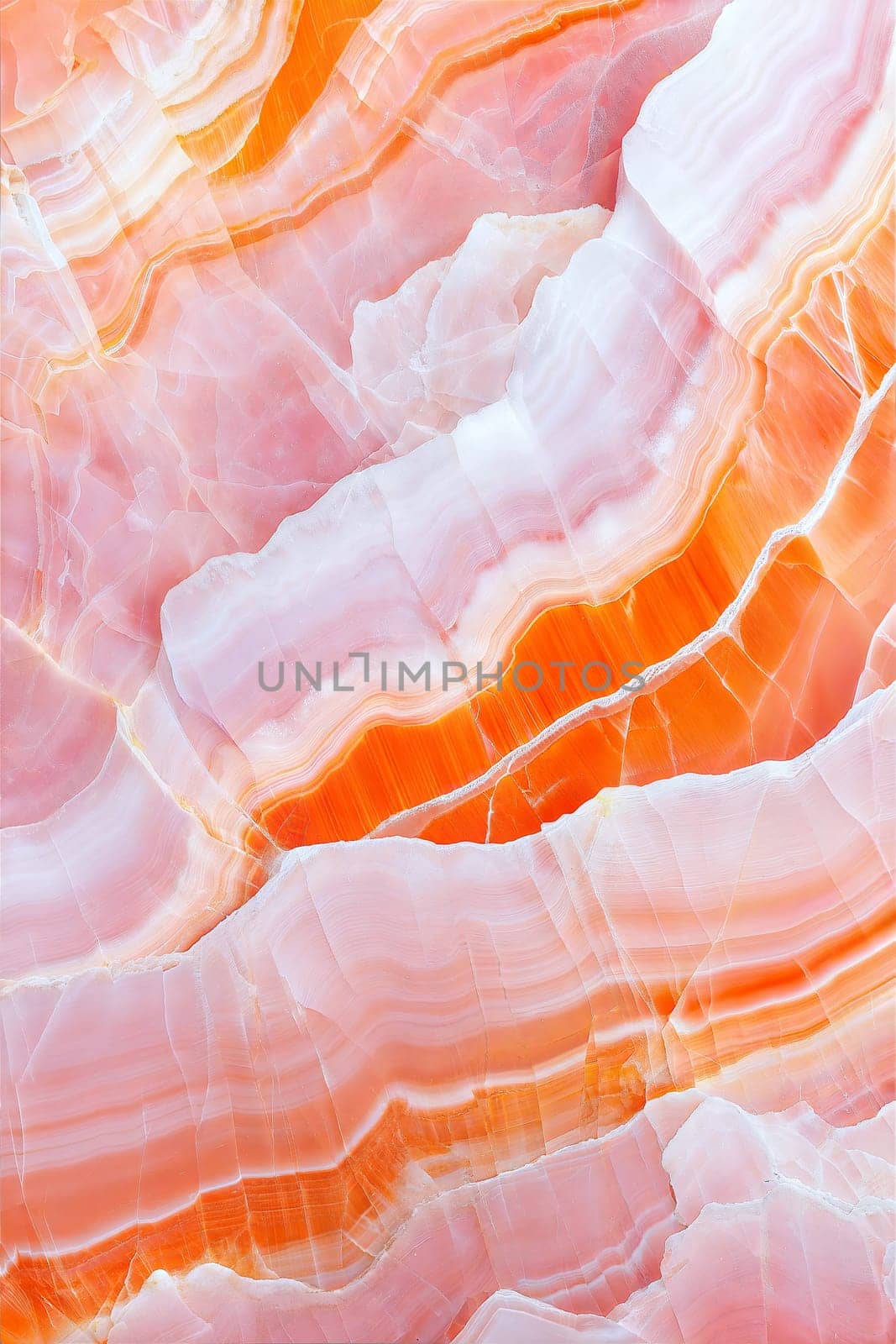 A stunning orange marble background with flowing soft pink and white veins, highlighted by delicate texture and intricate patterns, perfect for luxurious design projects.