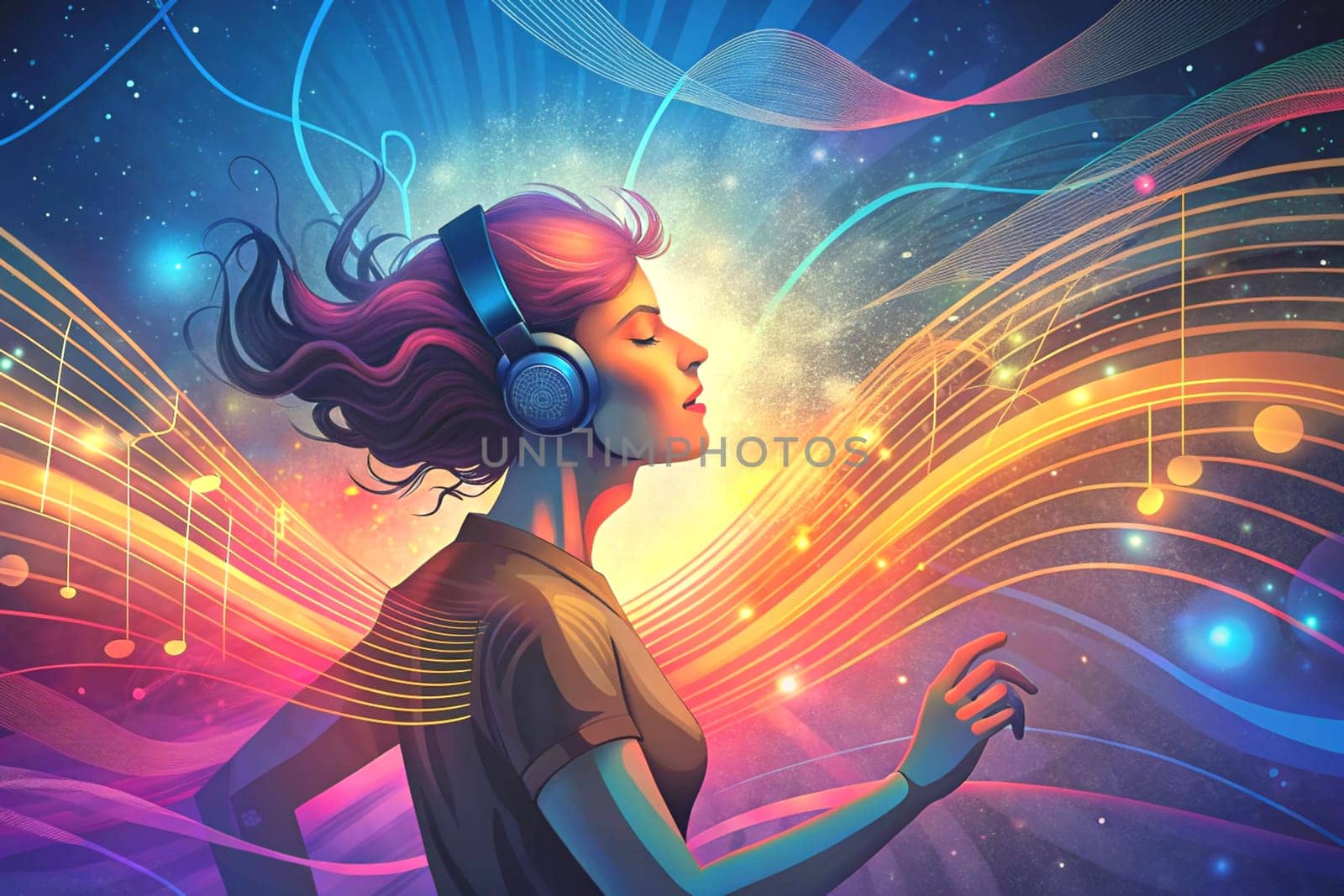 a pair of earphones joined by a band placed over the head, for listening to audio signals such as music or speech
