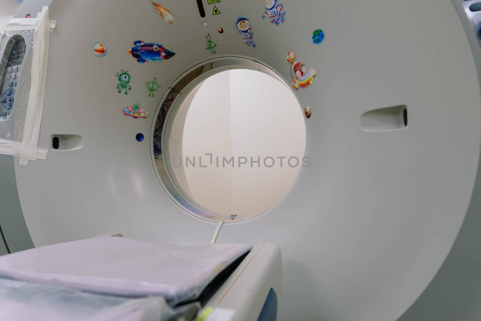 PET CT, magnetic resonance or tomography medical equipment cancer scanner at a hospital or clinic