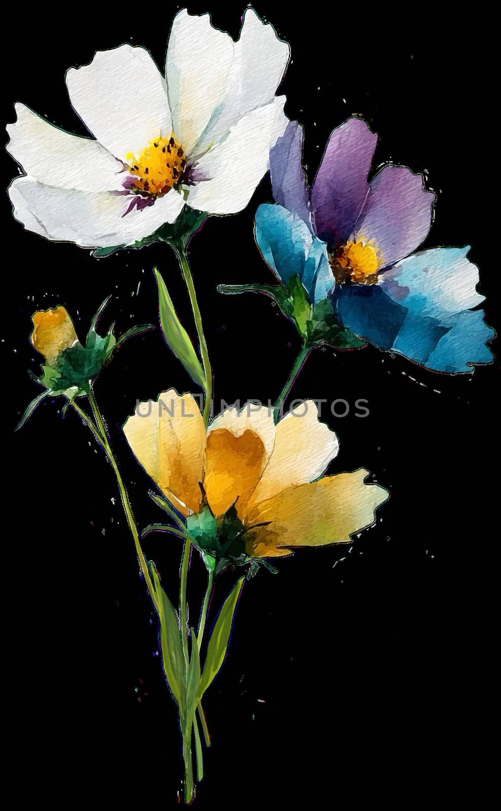 Watercolor Wild Flower Clipart, Wedding Sublimation Design Element. Transparent PNG illustration.
