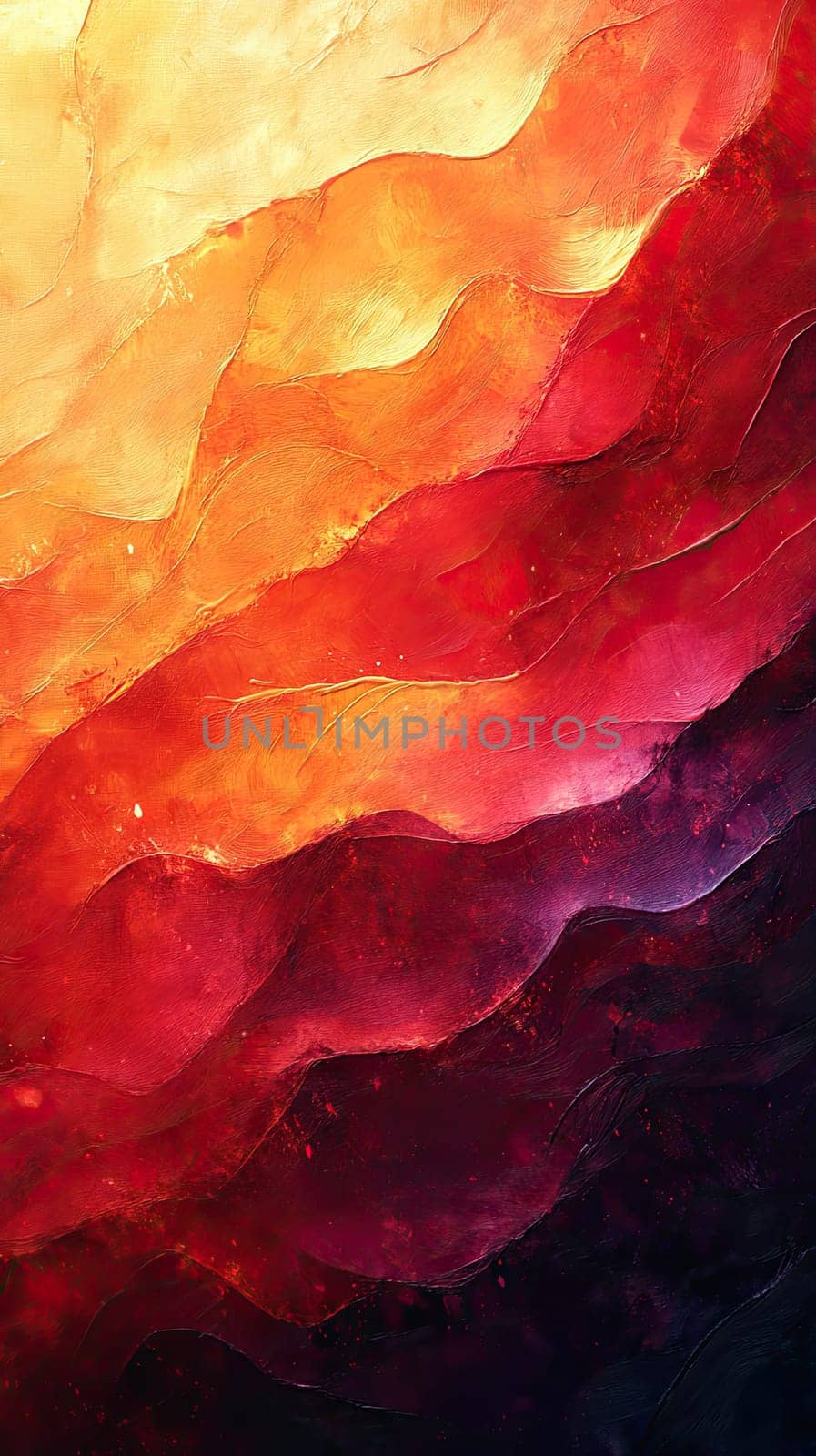 A vivid abstract background features flowing lines and artistic brush strokes in warm red and orange tones. The textured design captures a sense of energy and passion through its expressive curves.