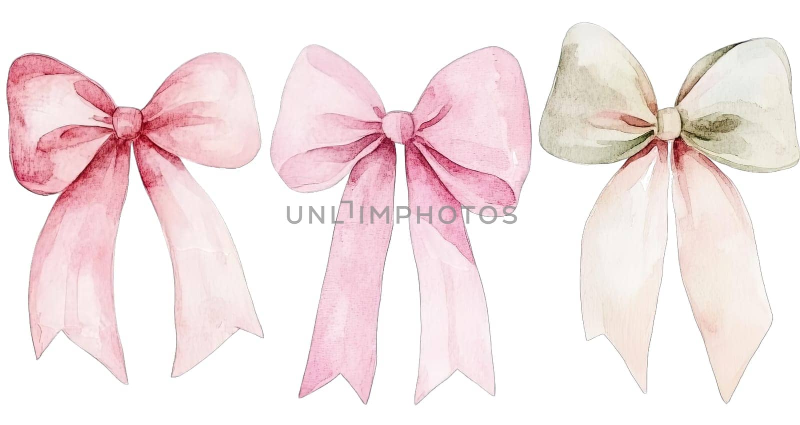 This collection features three decorative bows in soft pink and cream hues, ideal for embellishing gifts, accessories, or crafts.
