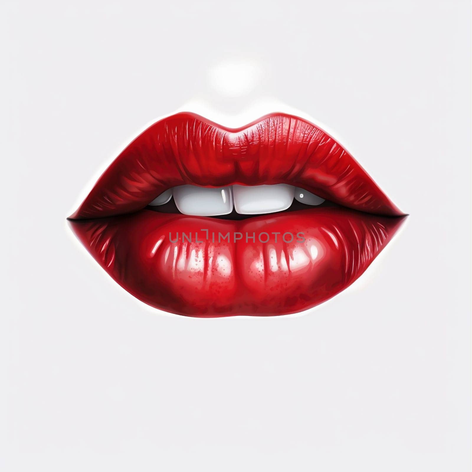 Red female lips on the white background, created with generative AI