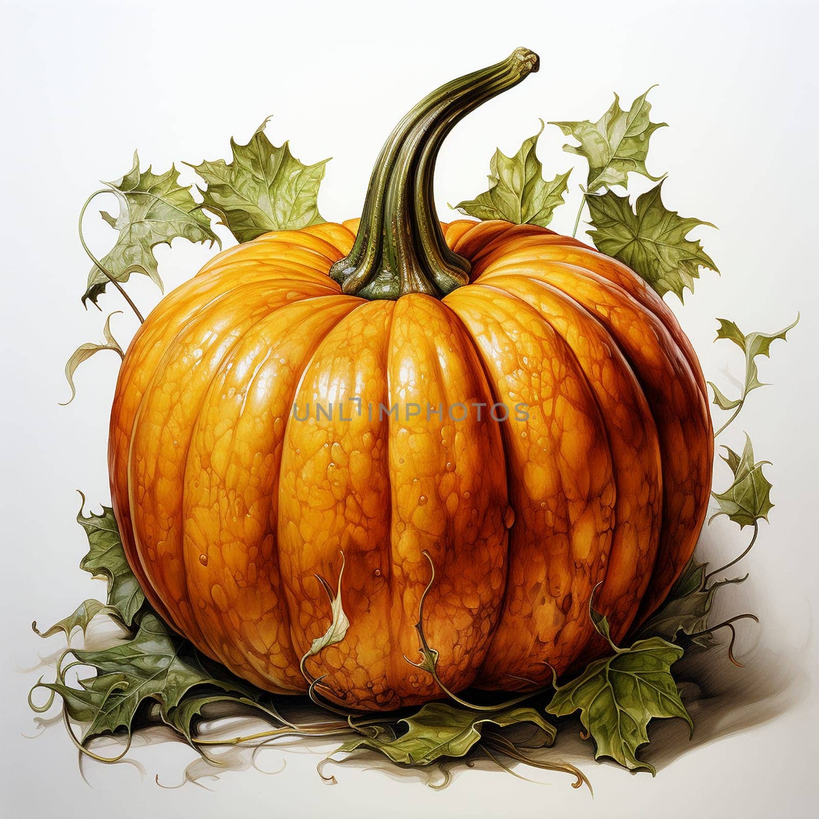 Pumpkin in watercolor style on the white background, created with generative AI