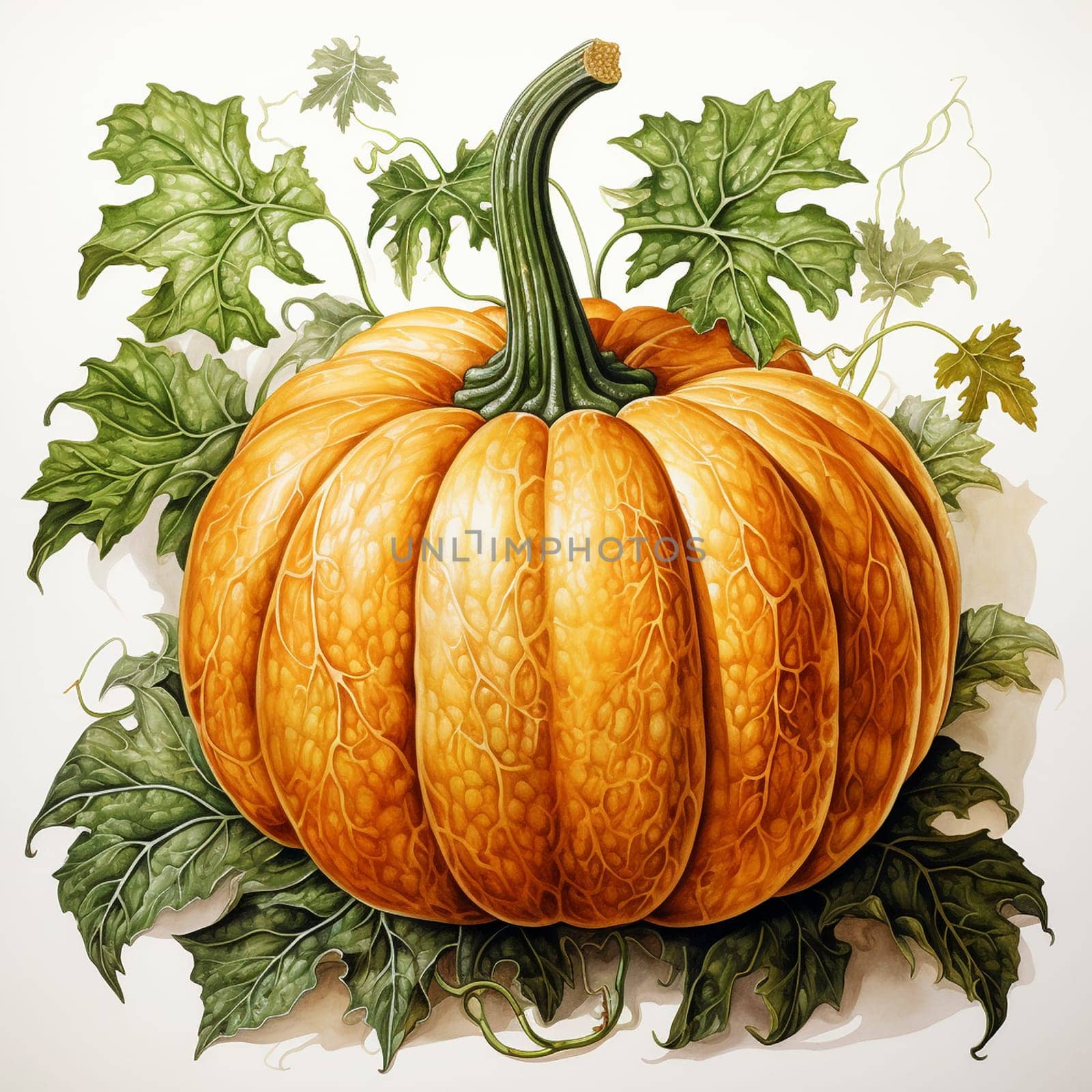 Pumpkin in watercolor style on the white background, created with generative AI