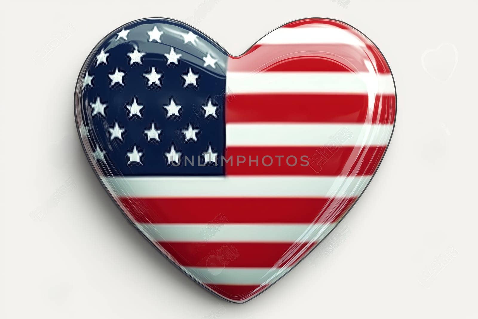 A colorful heart design showcases the stars and stripes of the American flag, radiating affection and national pride.