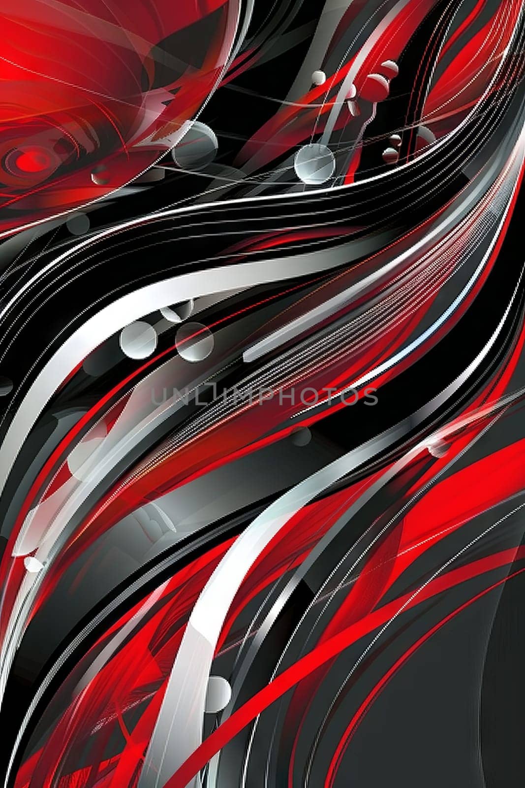 Abstract vector background with a flowing pattern of red, silver, and black swirls