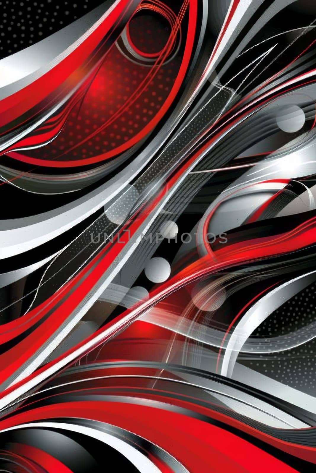 Abstract vector background with a flowing pattern of red, silver, and black swirls
