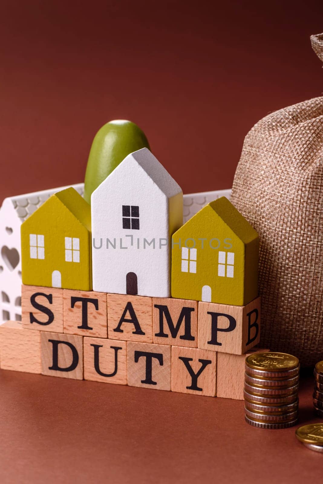 Stamp duty tax, property investment concept, business processes related to real estate. Stamp duty inscription as a background for business design