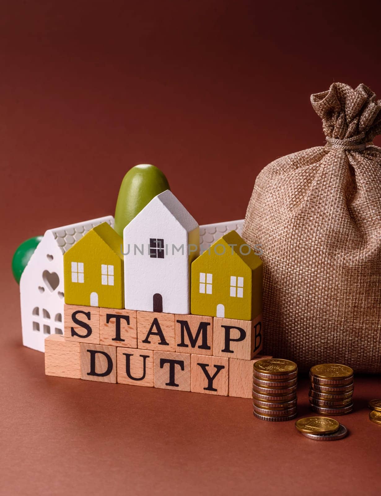 Stamp duty tax, property investment concept, business processes related to real estate. Stamp duty inscription as a background for business design