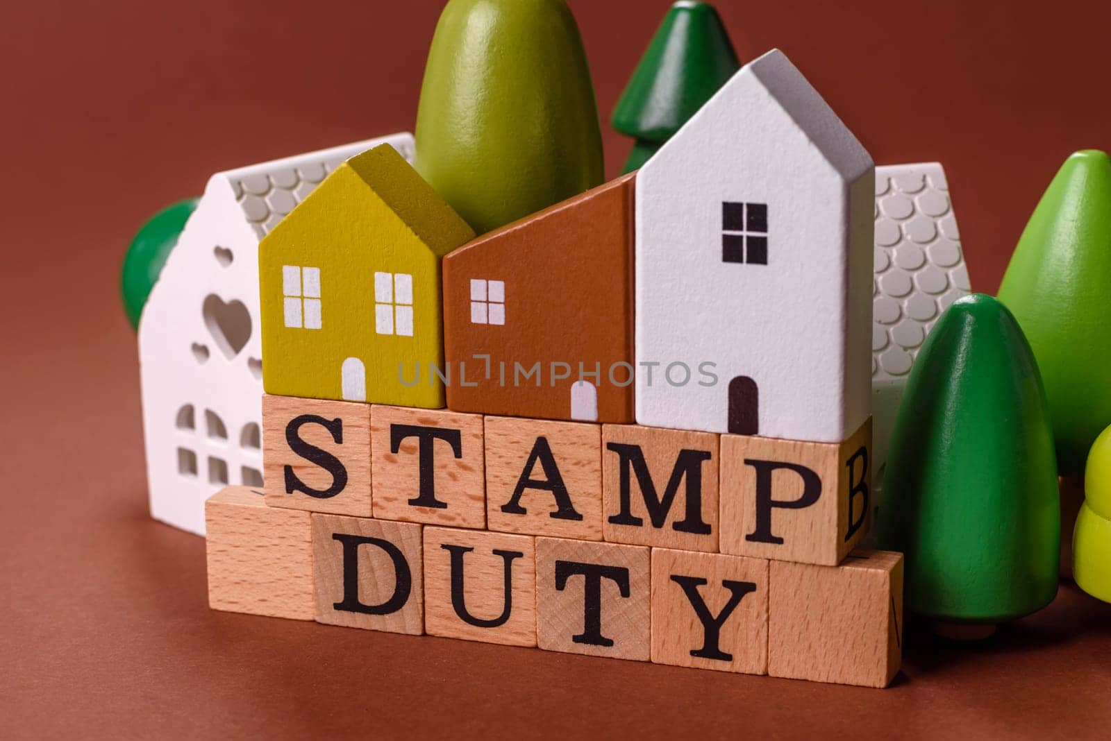 Stamp duty tax, property investment concept, business processes related to real estate. Stamp duty inscription as a background for business design
